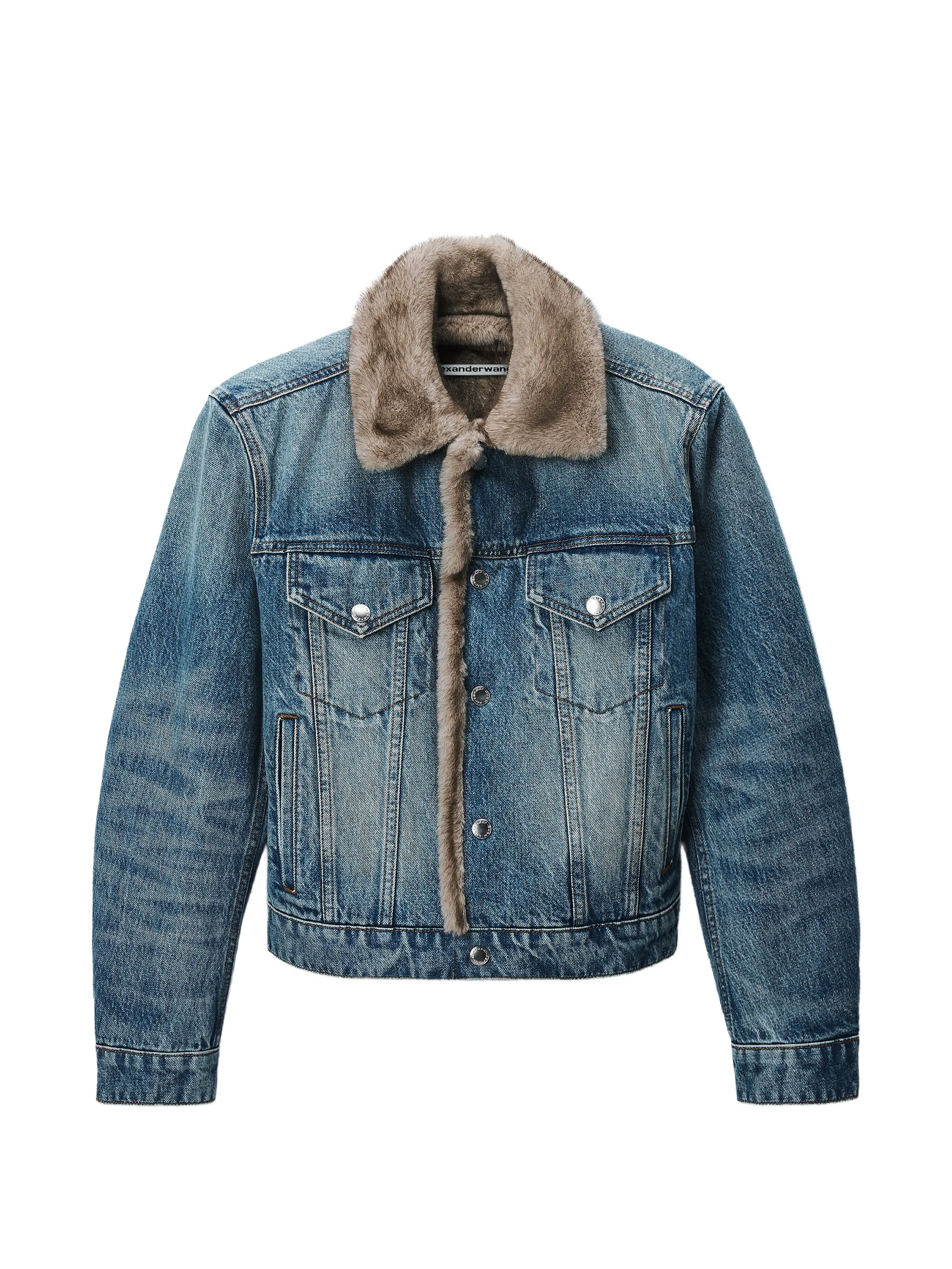 denim jacket w/ faux mink lining