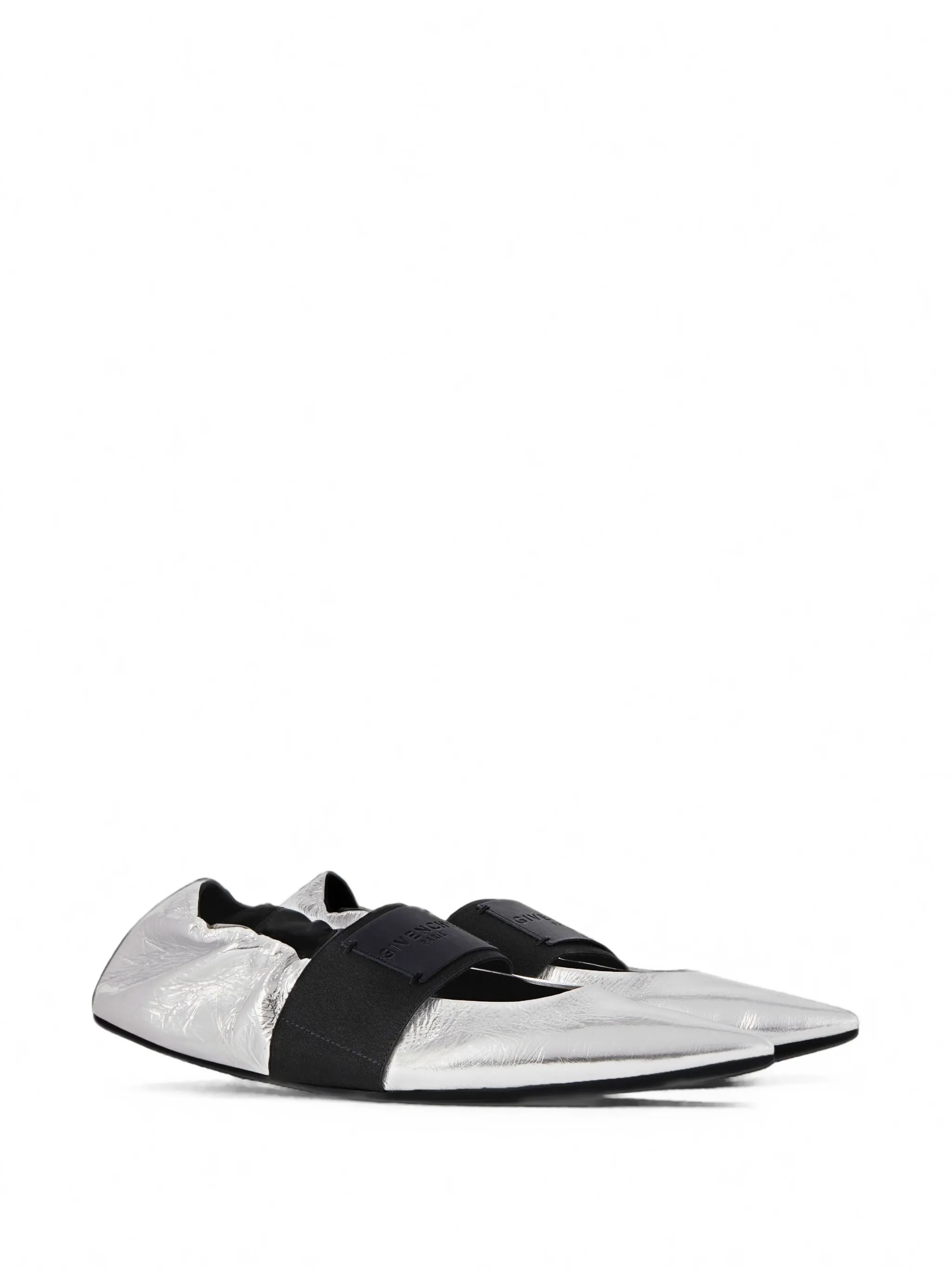 crush ballerinas in wrinkled-effect metallic leather