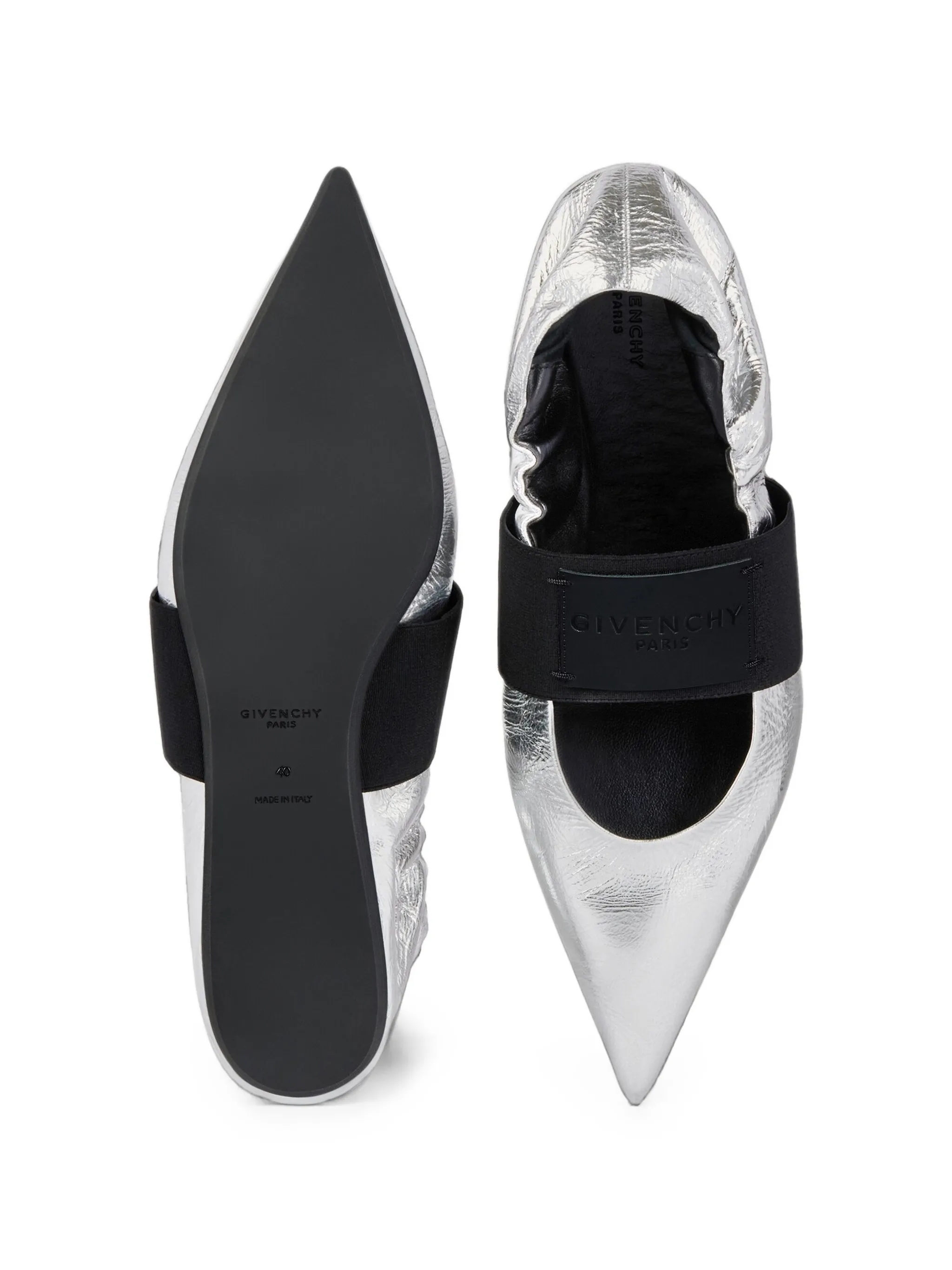 crush ballerinas in wrinkled-effect metallic leather