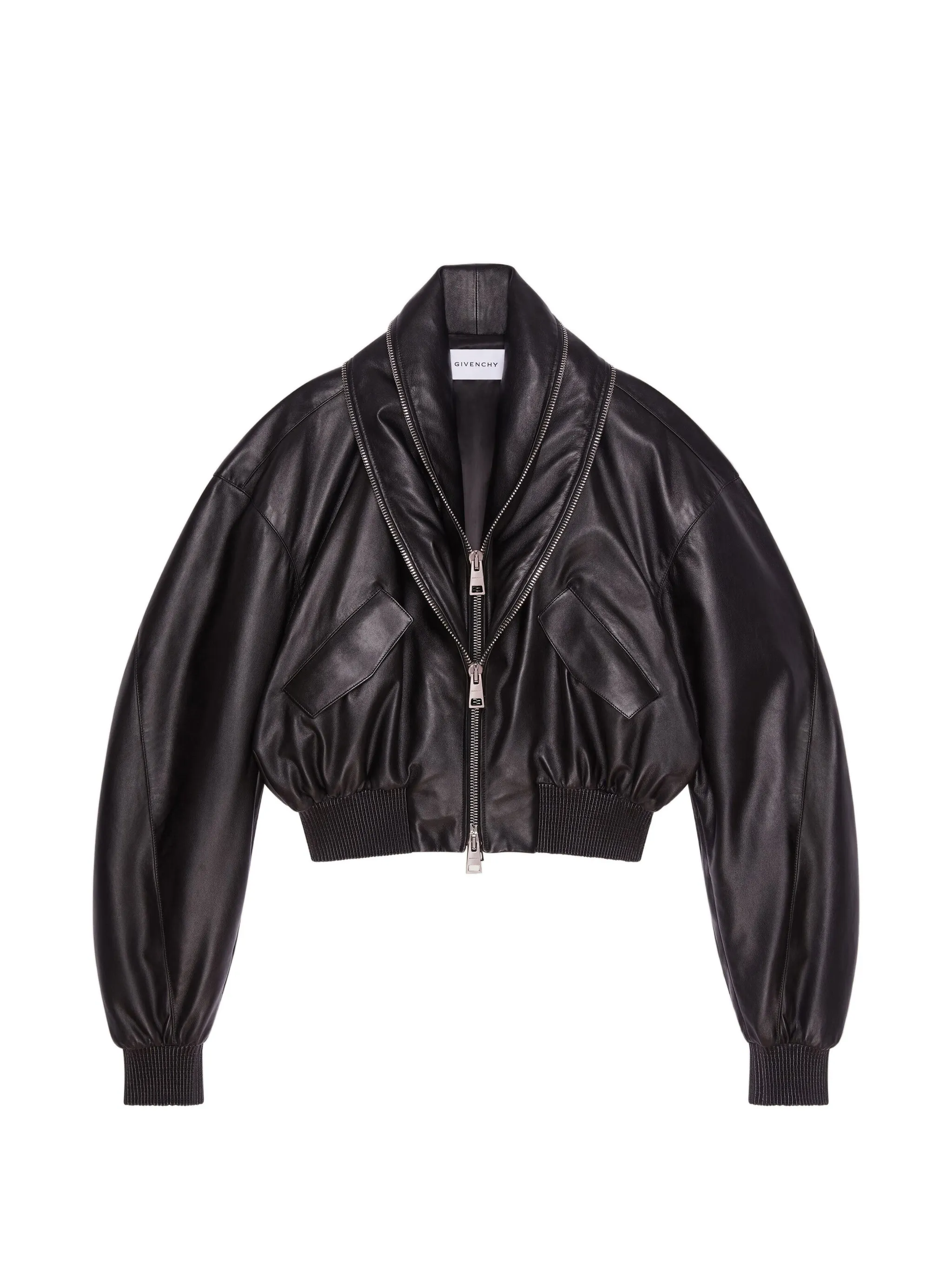 bomber with zipped shawl collar in leather