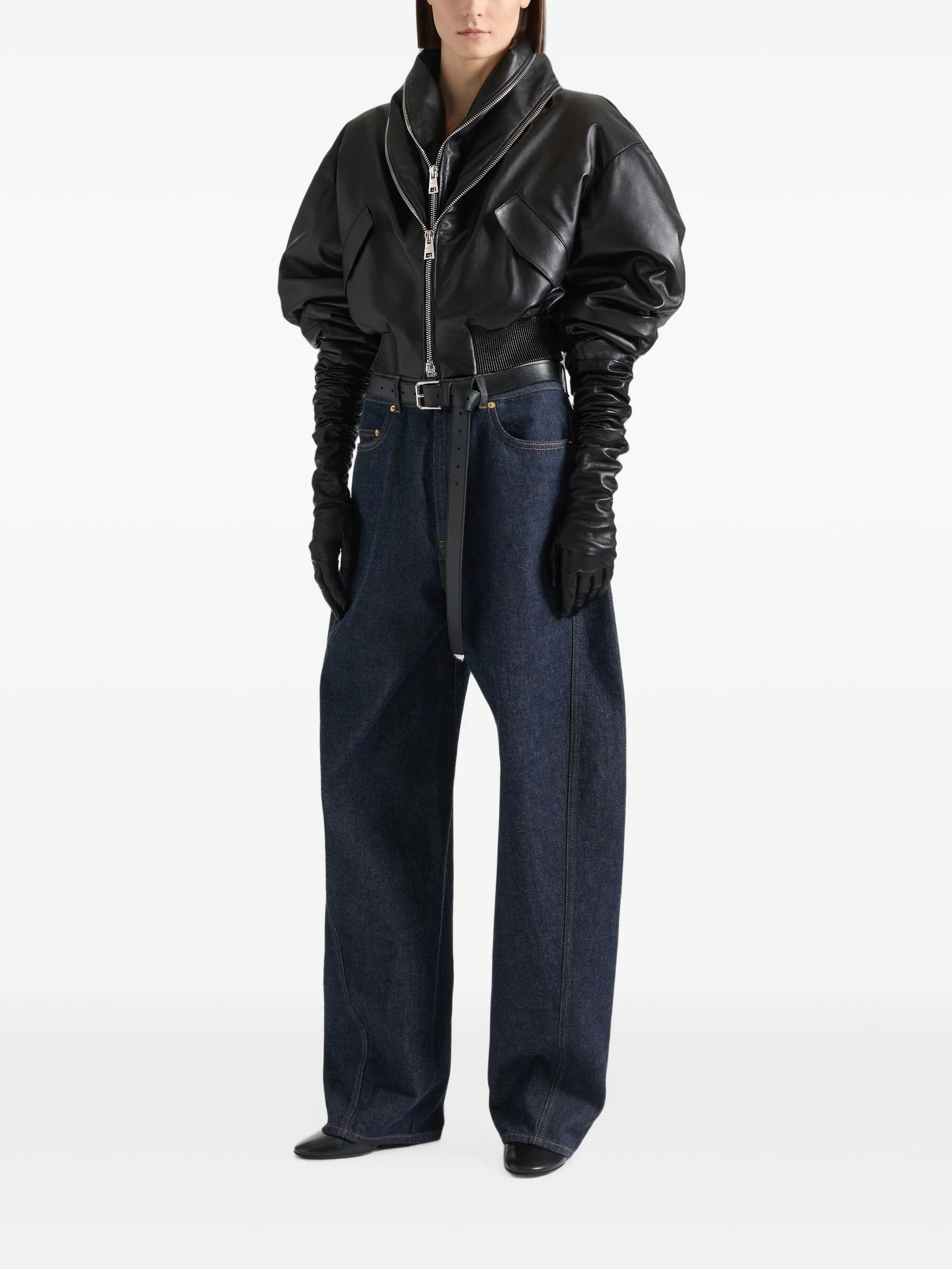 bomber with zipped shawl collar in leather