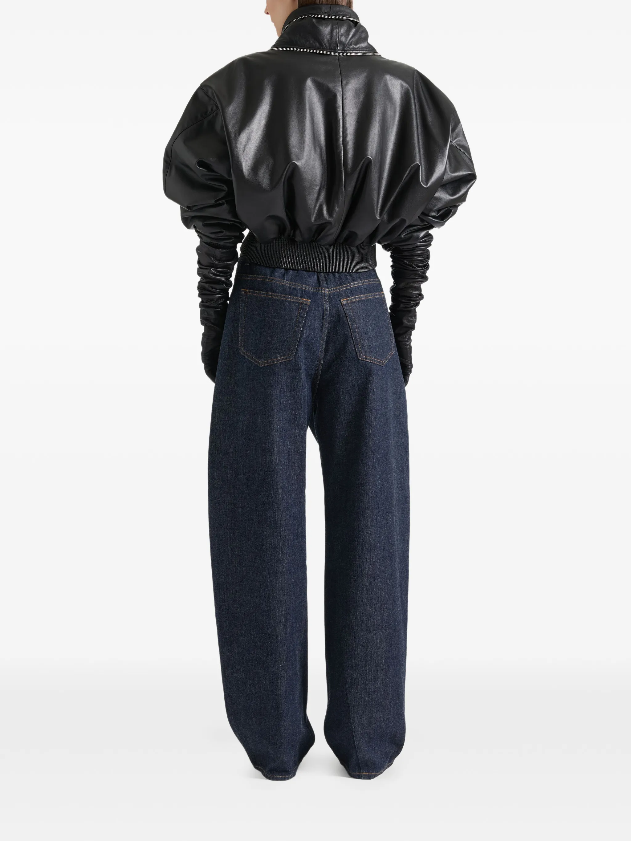 bomber with zipped shawl collar in leather