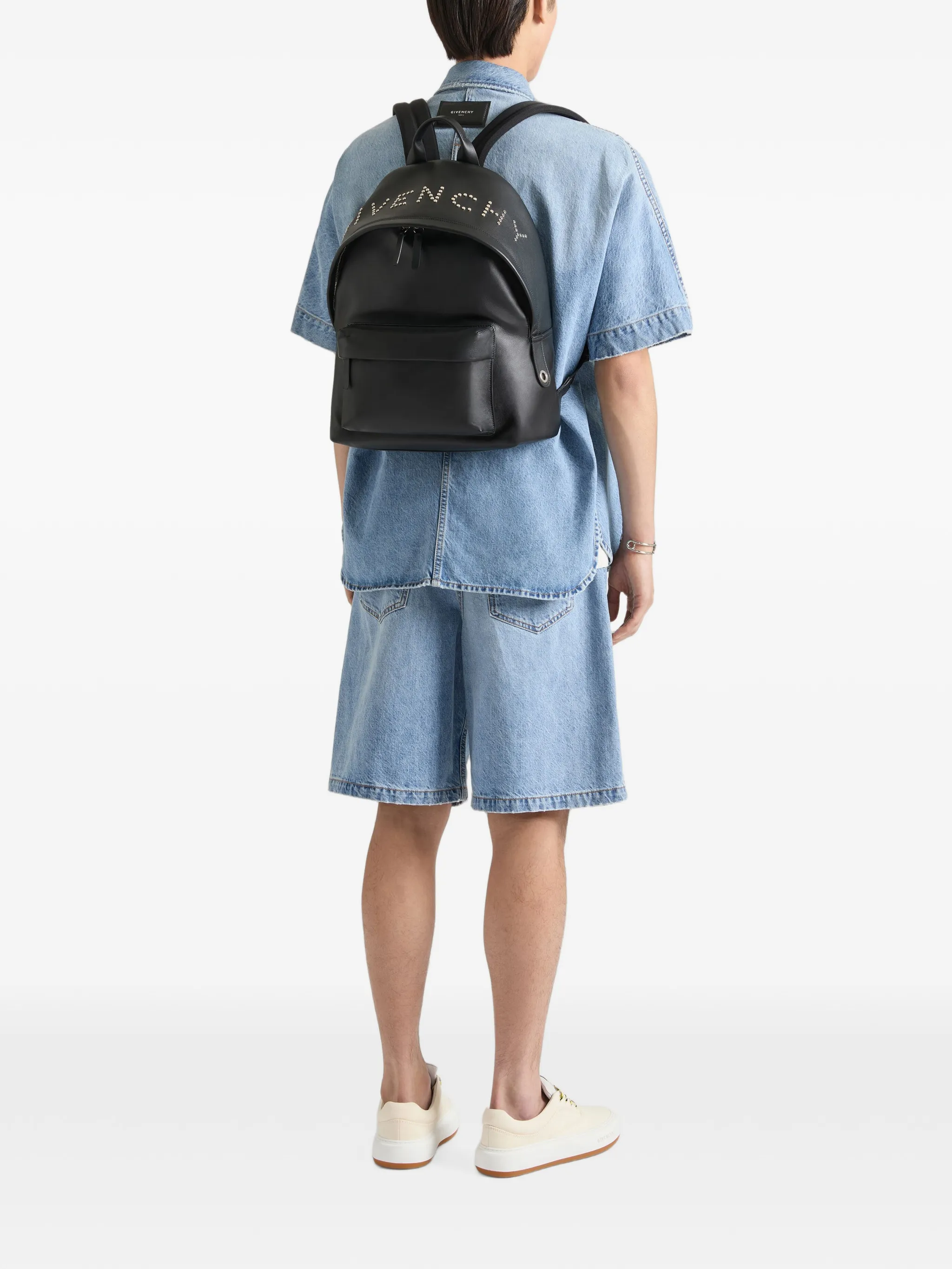 Cargo backpack in leather with studs