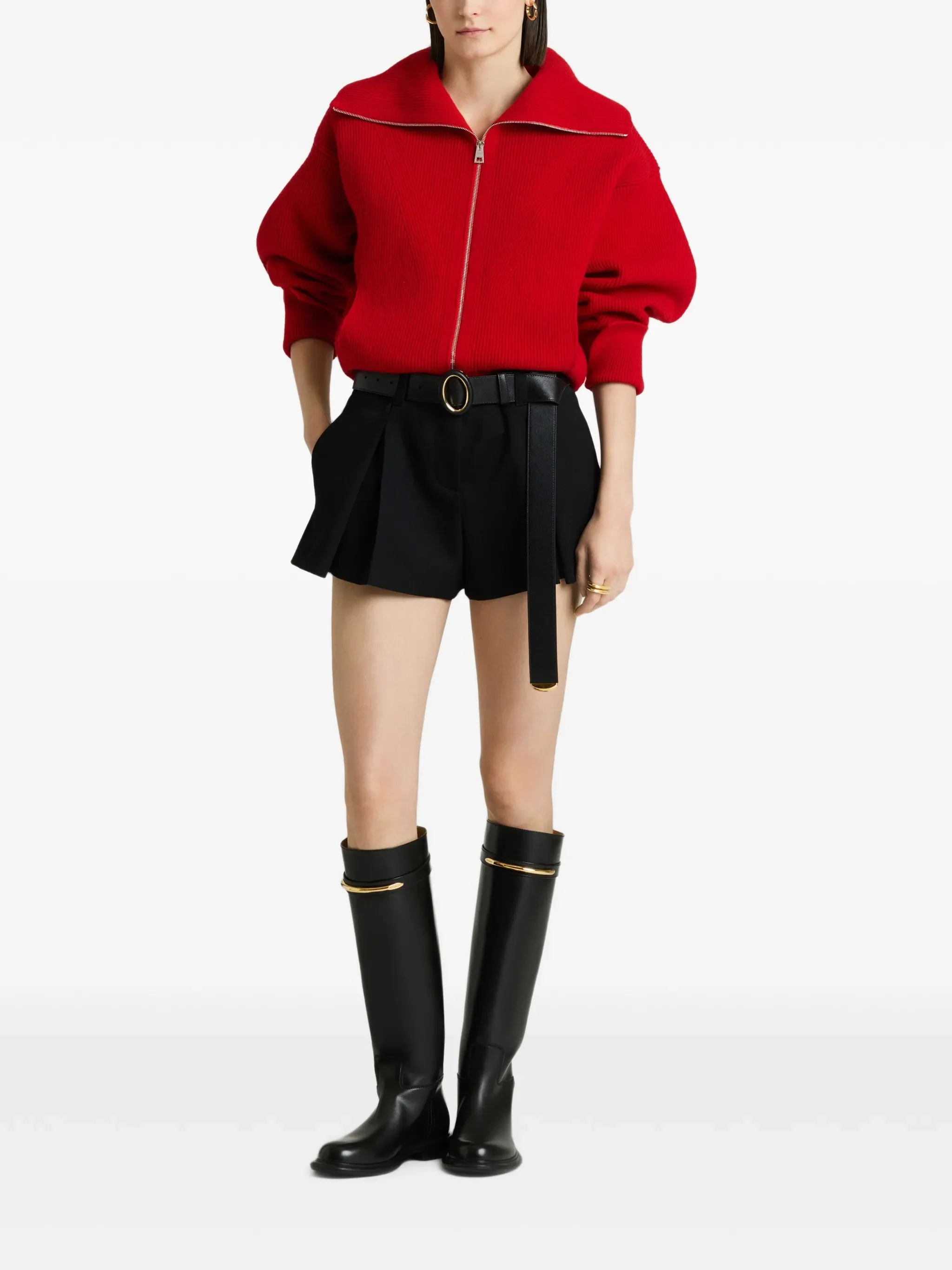 zipped cardigan in wool and cashmere