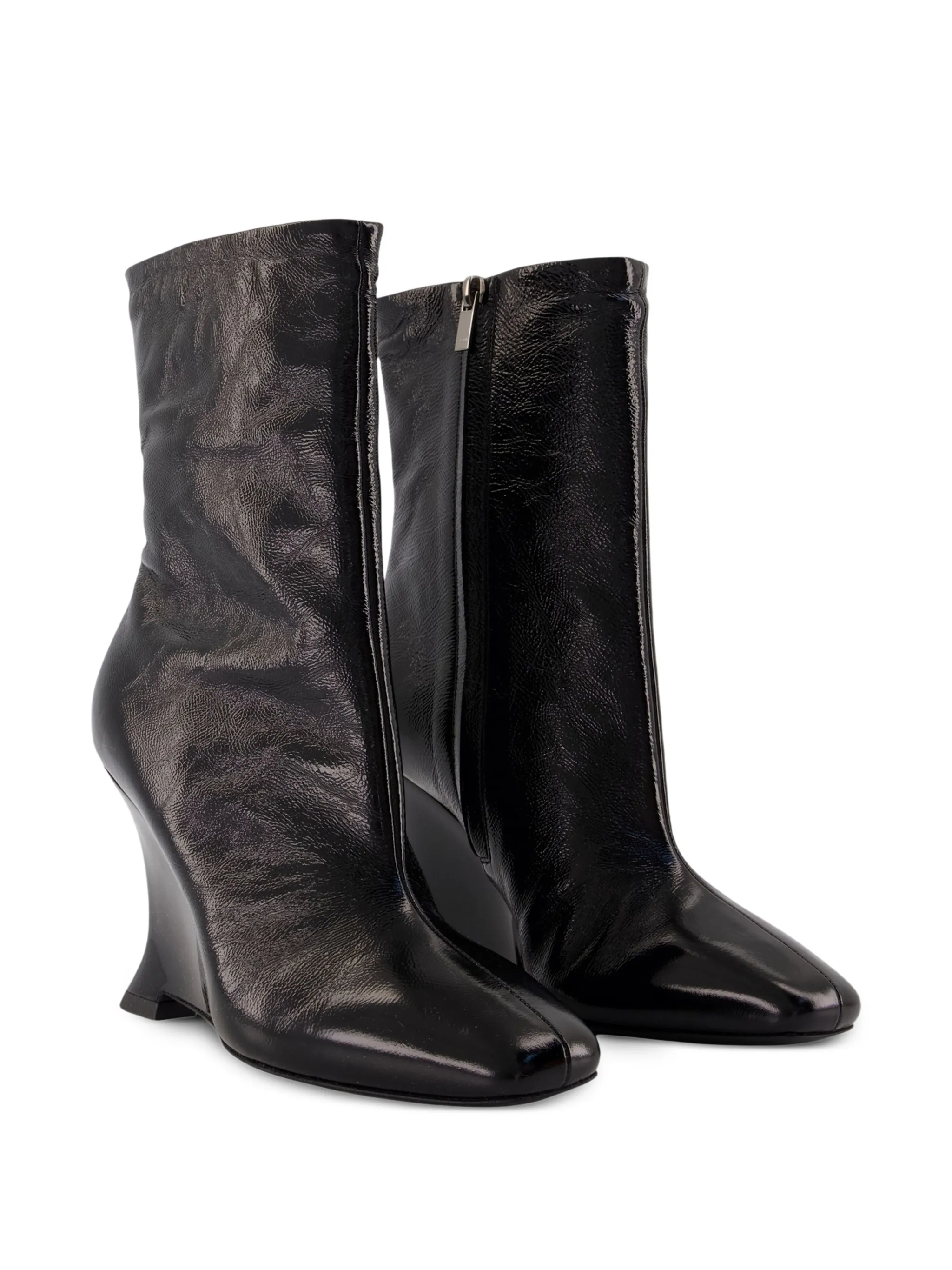 patent-leather wedge ankle boots