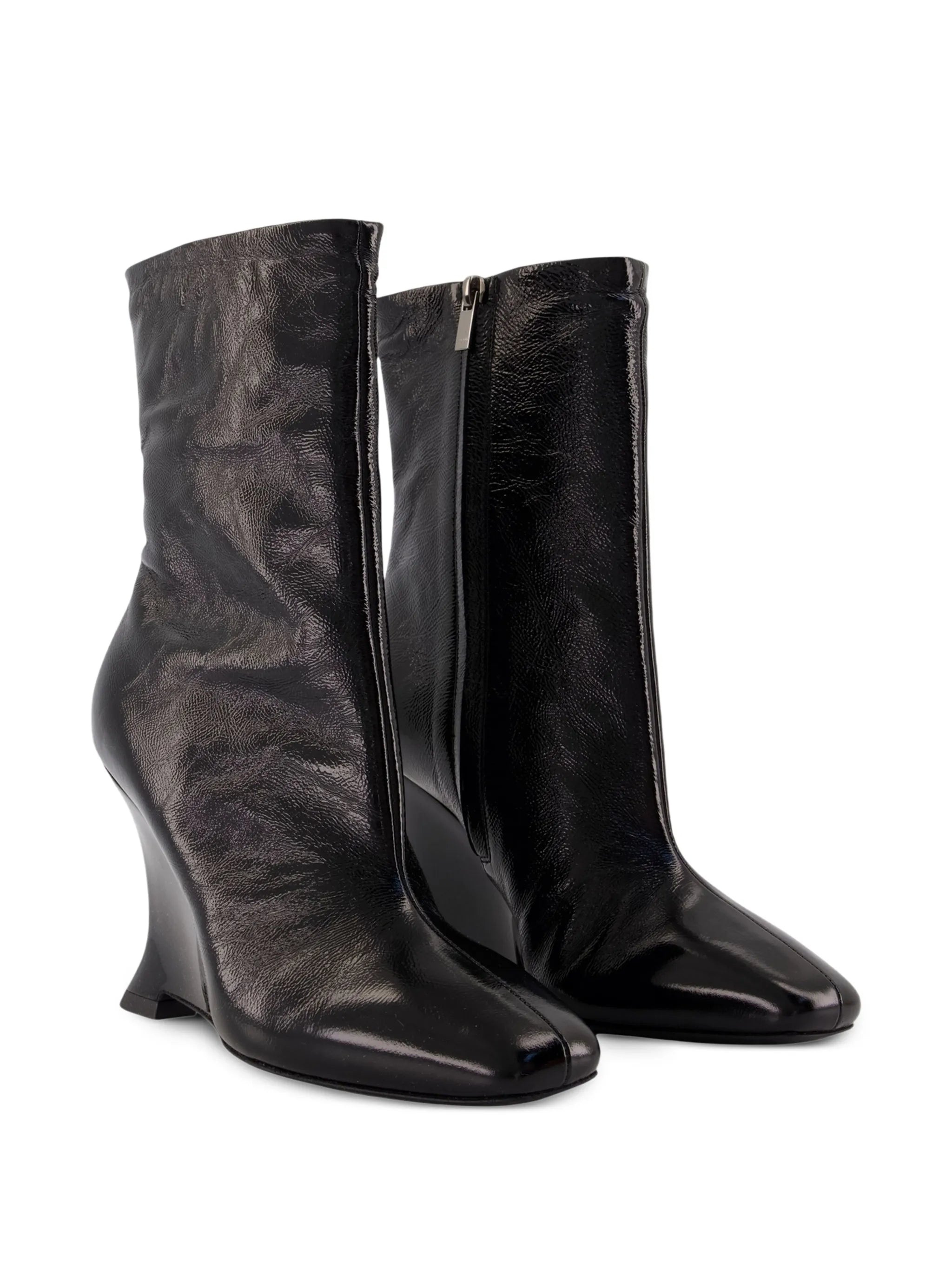 patent-leather wedge ankle boots