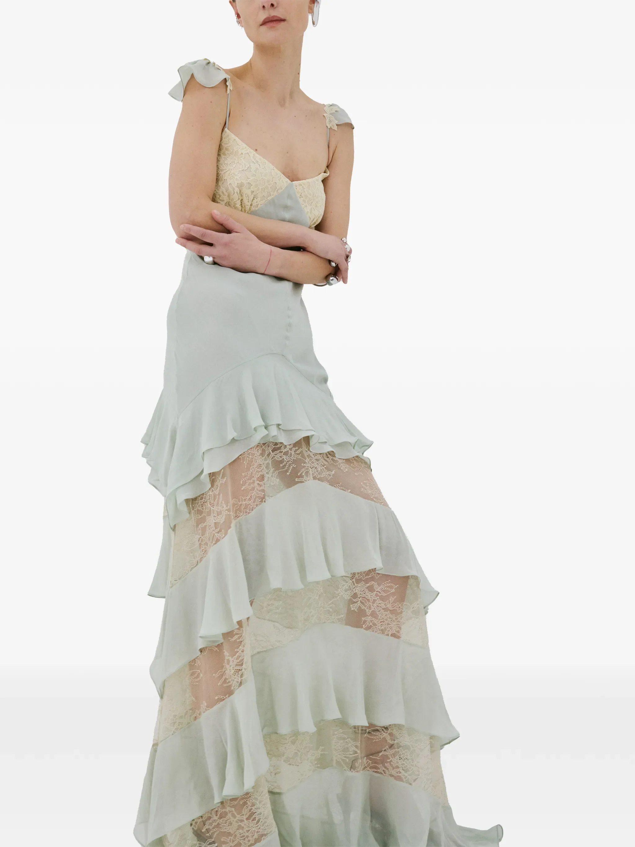 Auralite lace ruffled maxi dress
