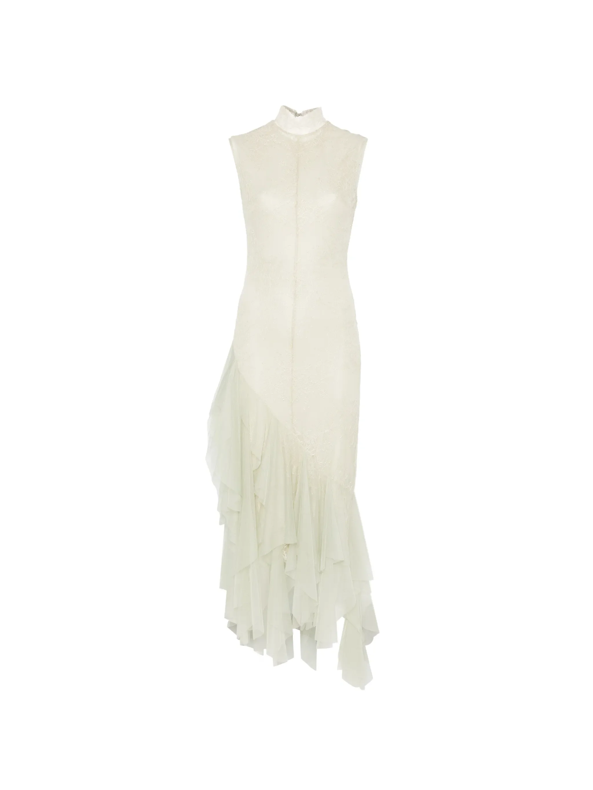 Morwen midi dress in stone beige  sage green fine lace