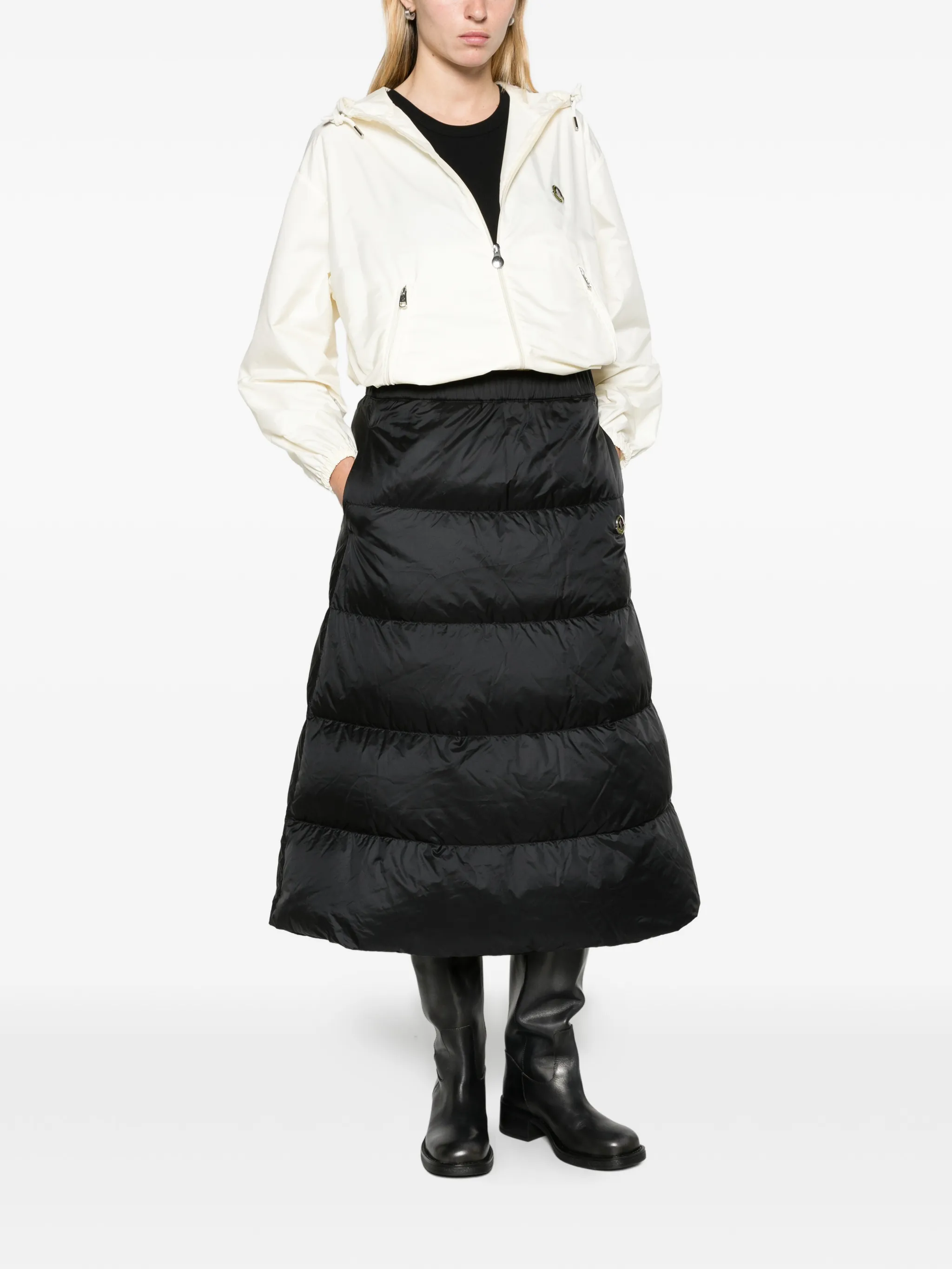 reversible wool twill padded midi skirt