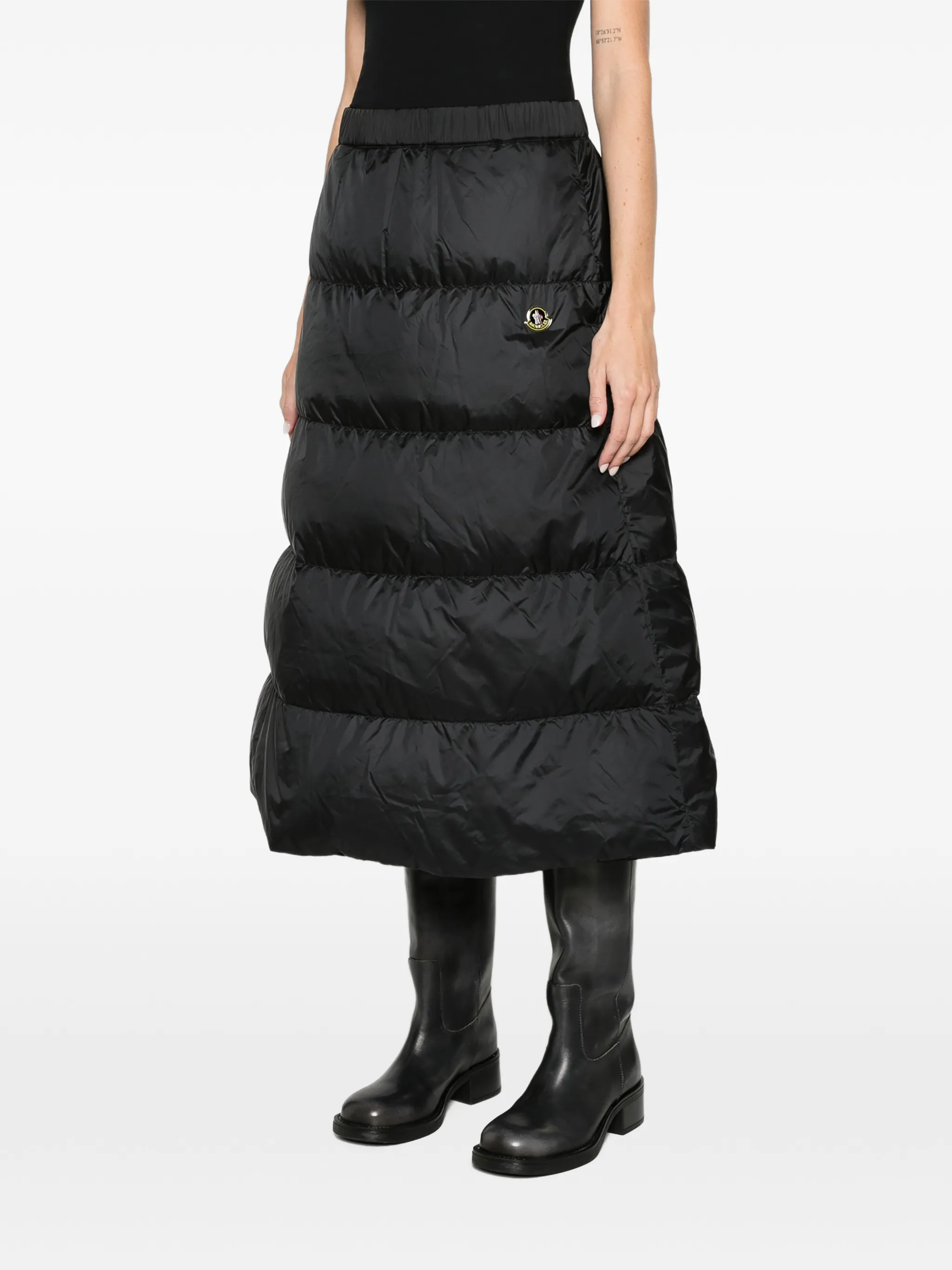 reversible wool twill padded midi skirt