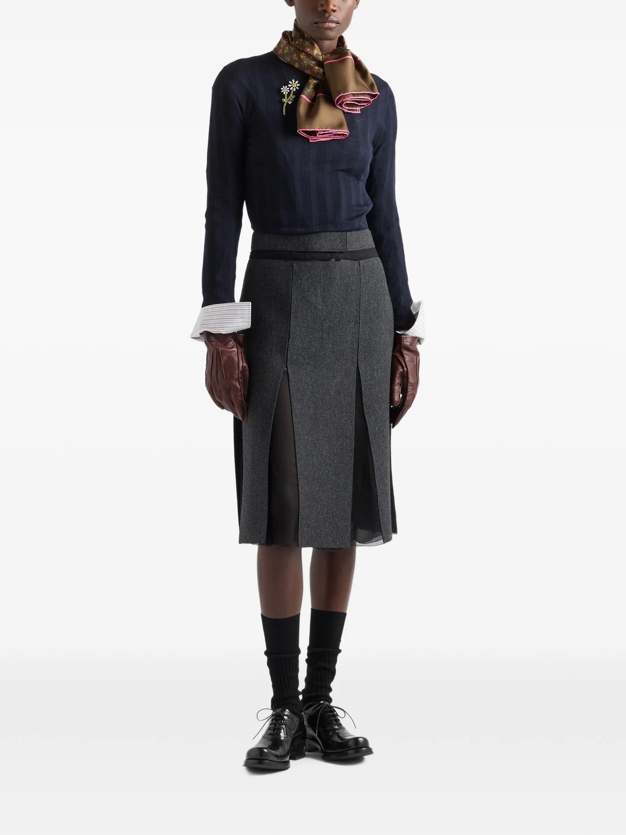 slit-detail layered midi skirt