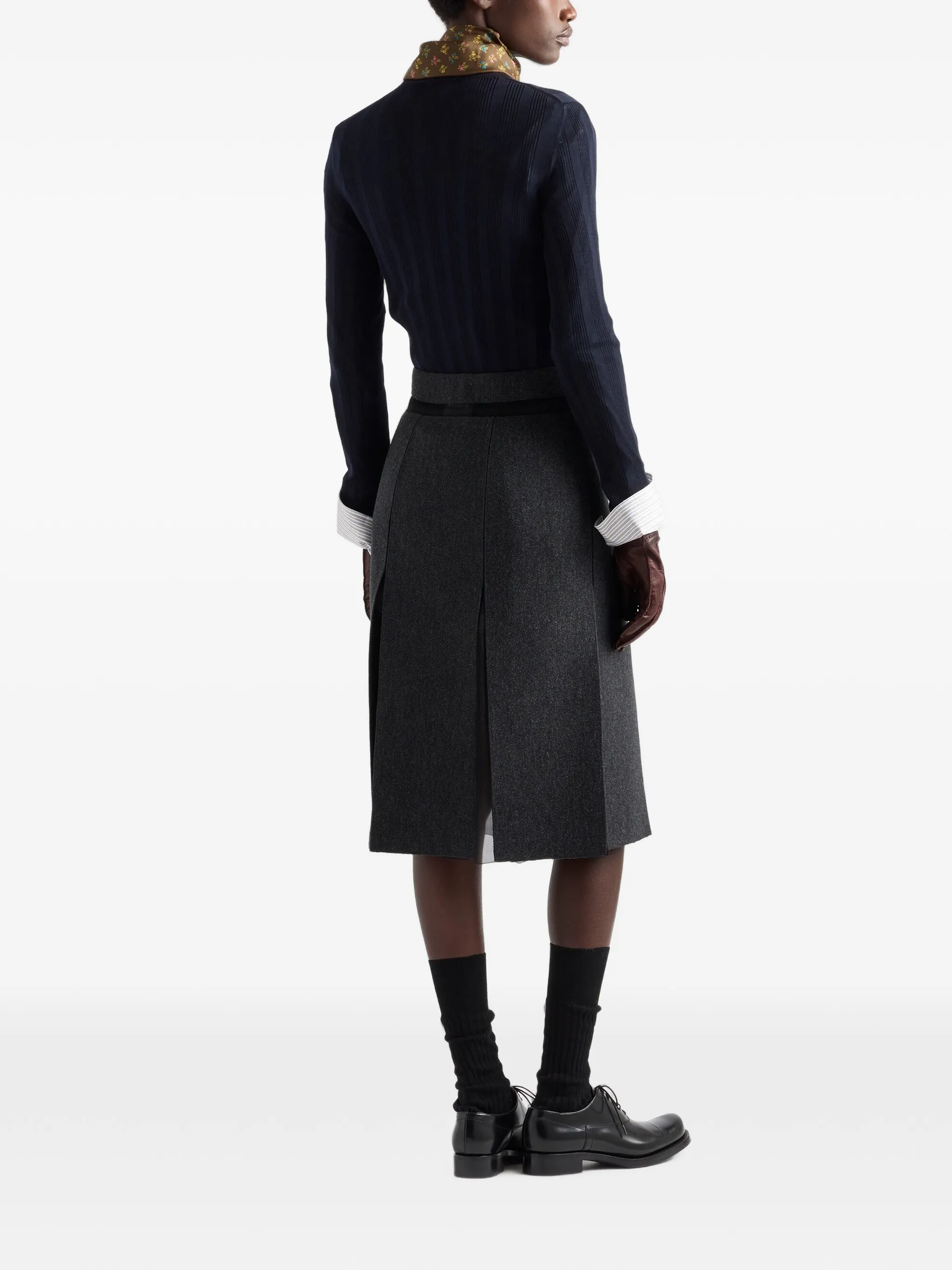 slit-detail layered midi skirt