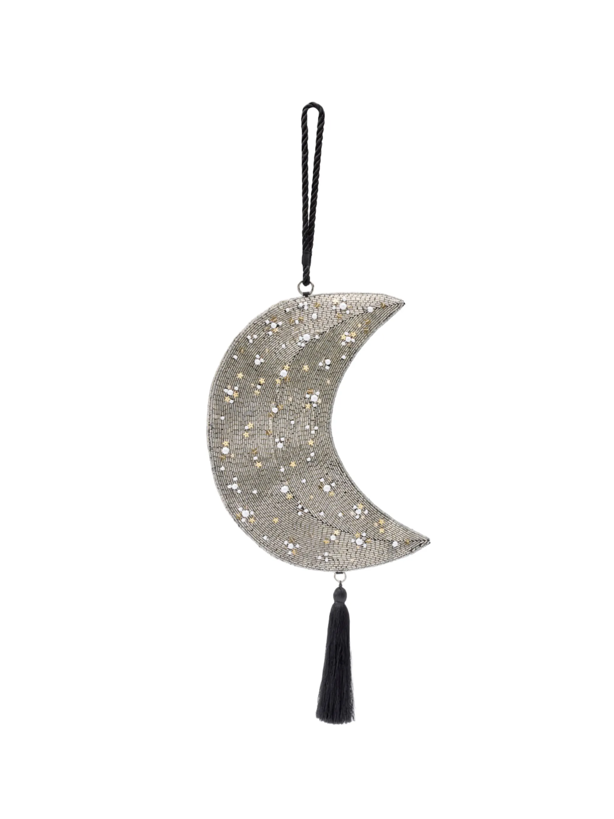 beaded crescent wristlet bag