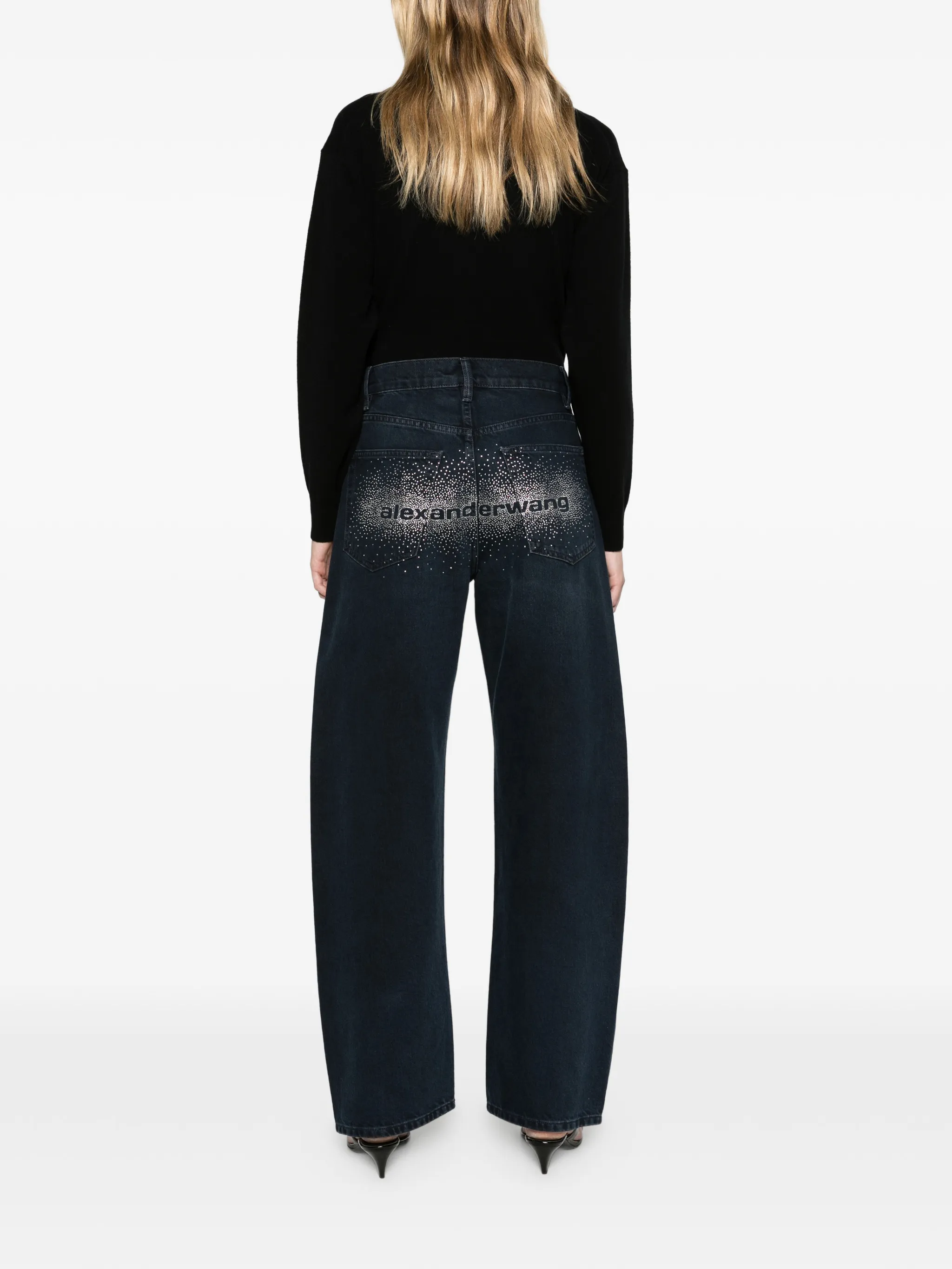 float mid-rise relaxed crystal hotfix logo fly jeans
