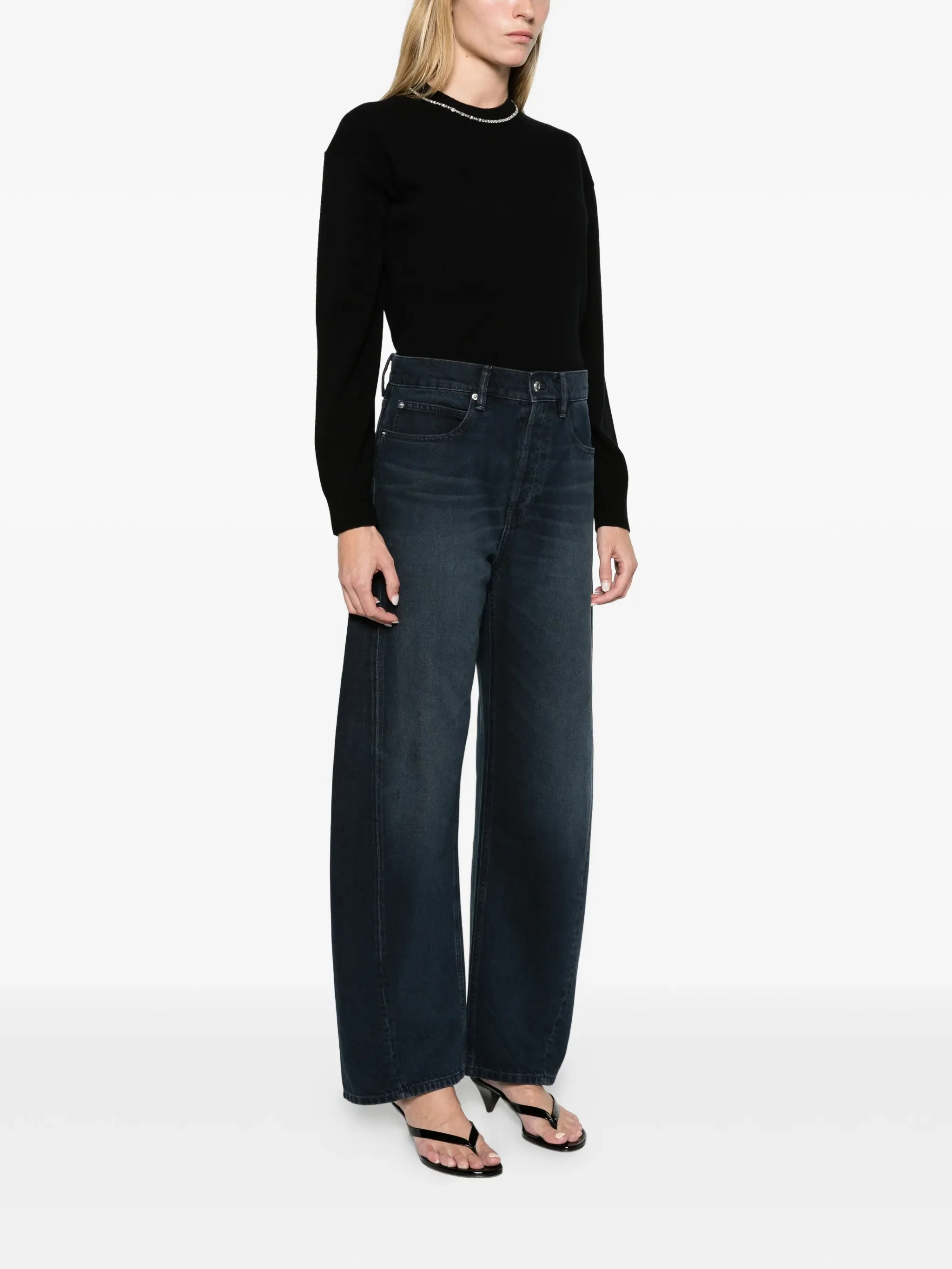 float mid-rise relaxed crystal hotfix logo fly jeans