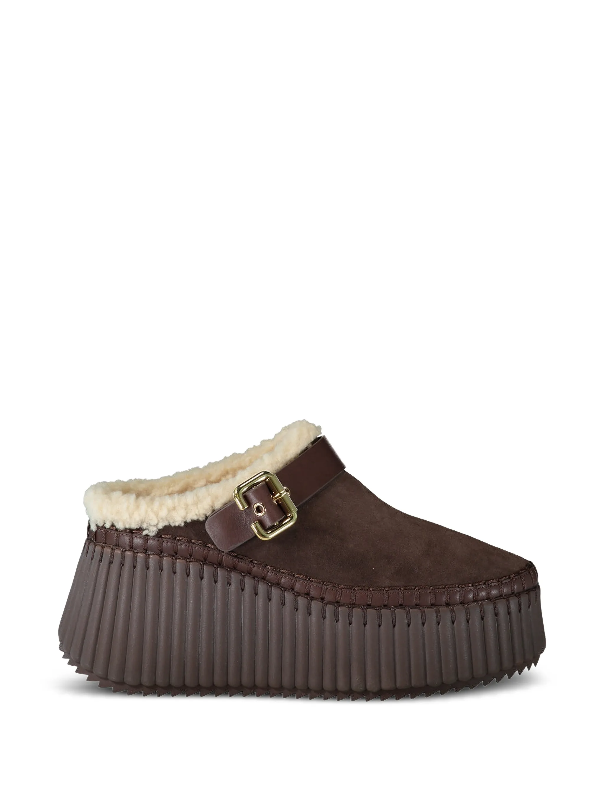 Nama buckle shearling mules