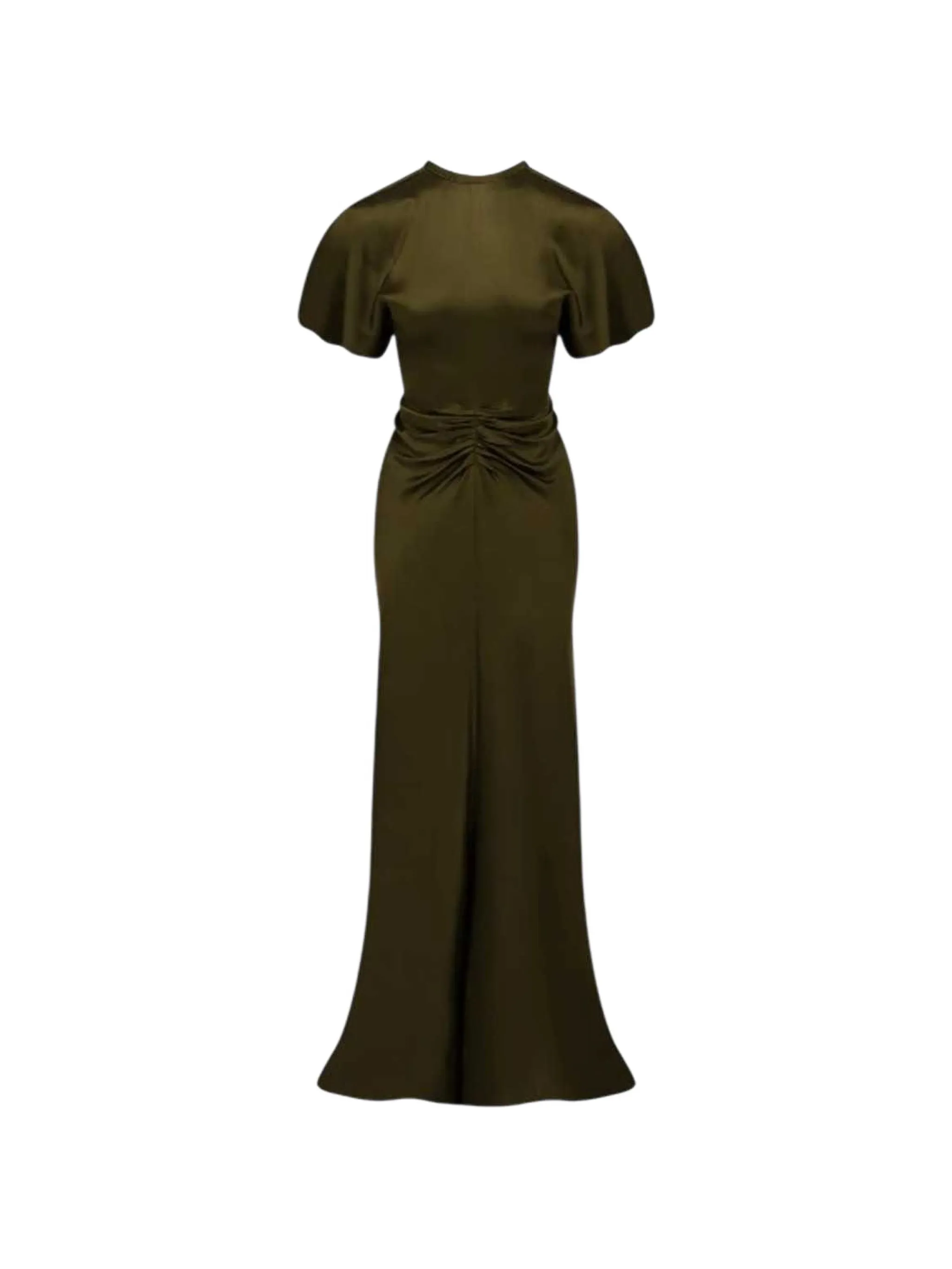 gathered-waist flared-hem maxi dress