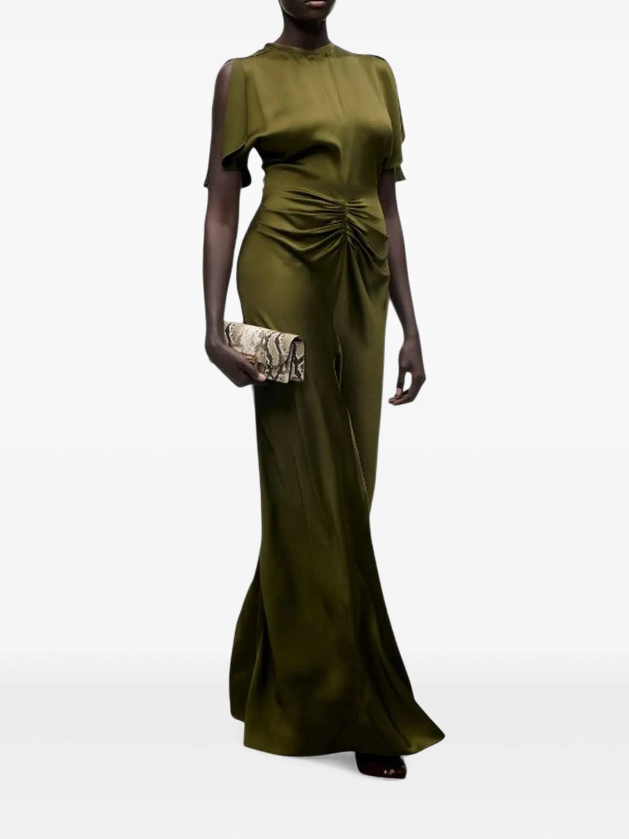 gathered-waist flared-hem maxi dress