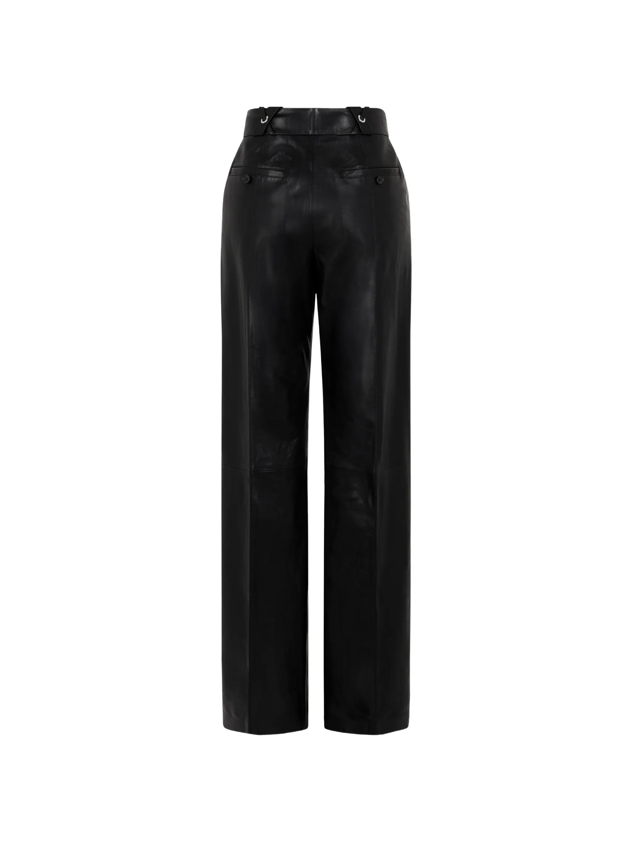black lambskin-leather straight-leg trousers