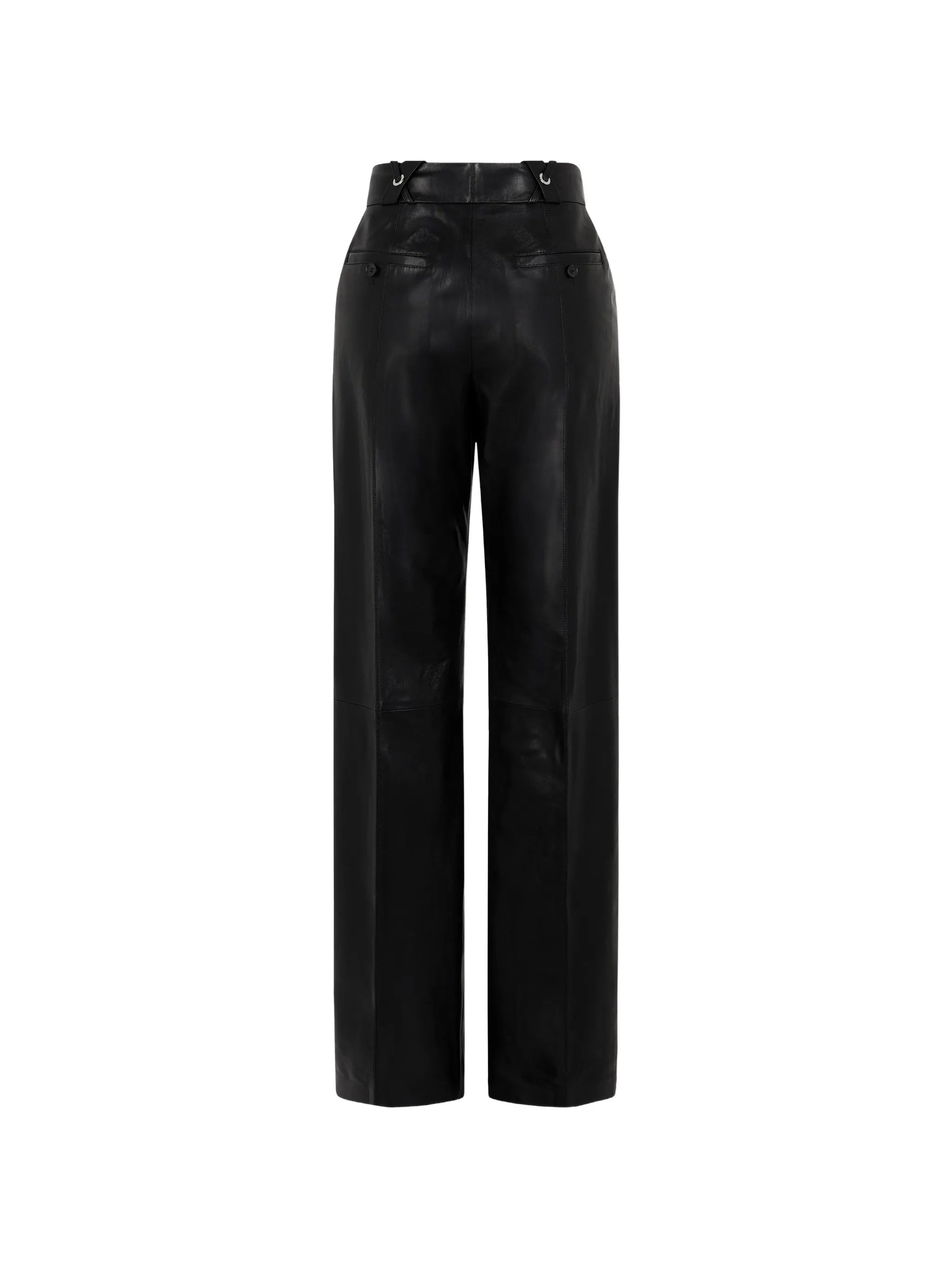 black lambskin-leather straight-leg trousers