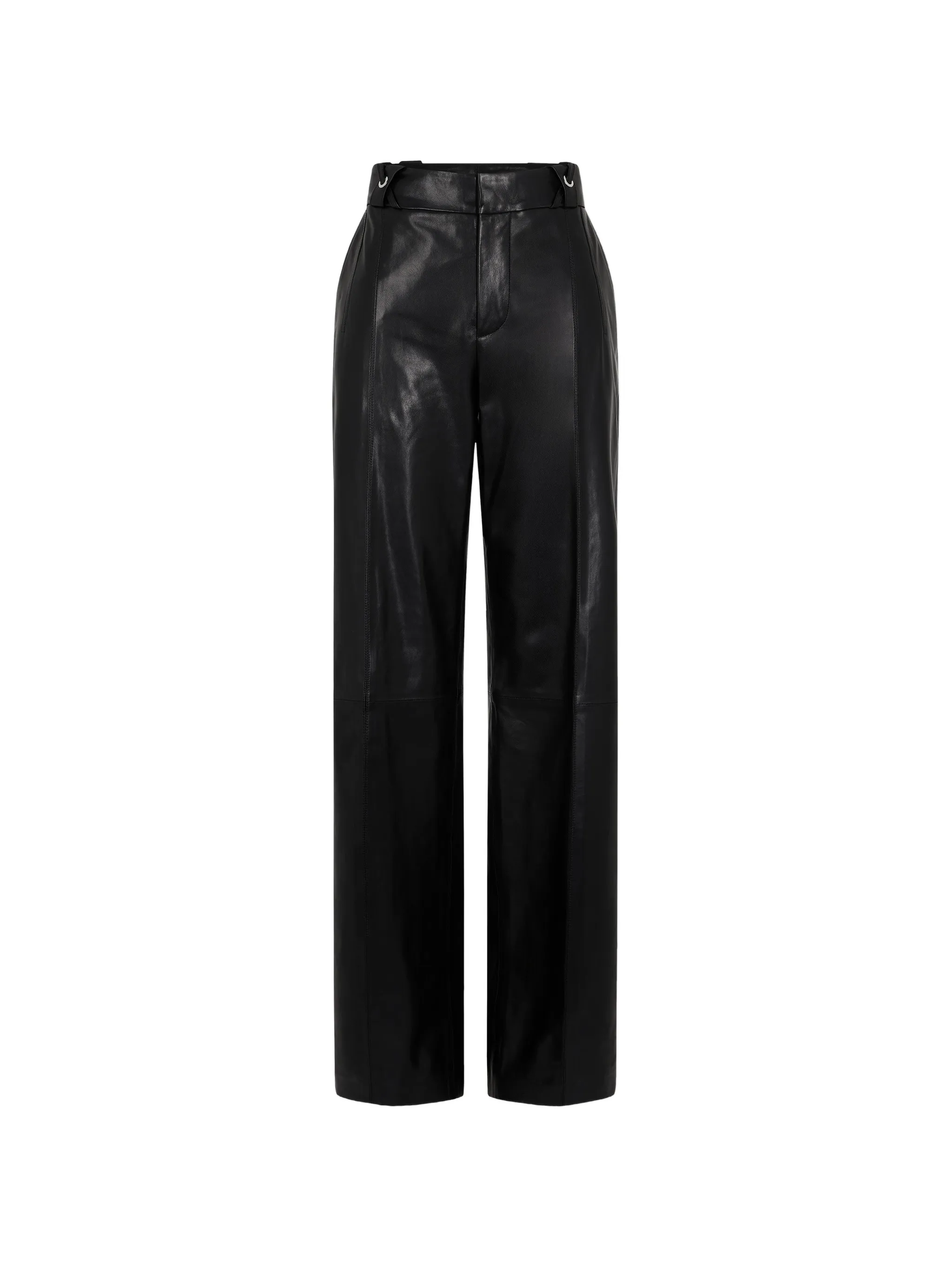 black lambskin-leather straight-leg trousers