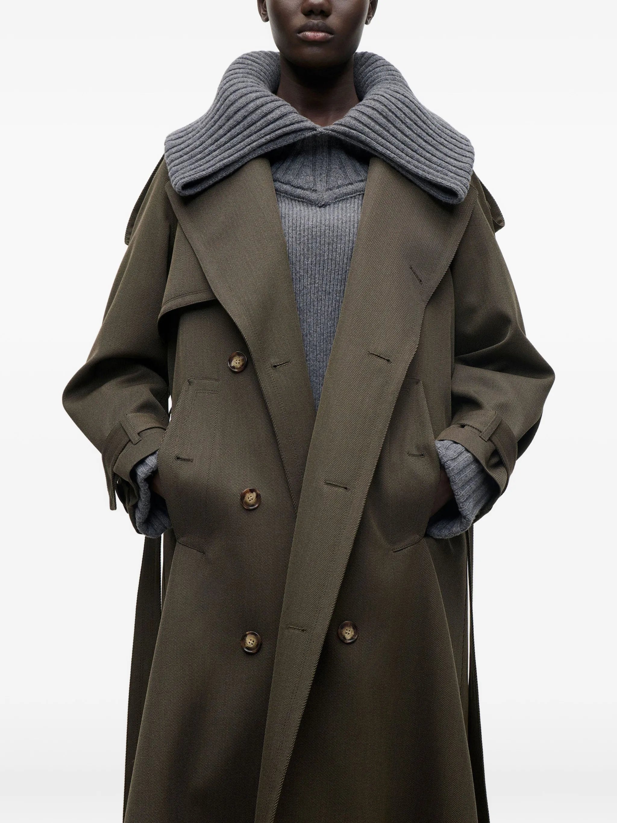 double-breasted belted trench coat