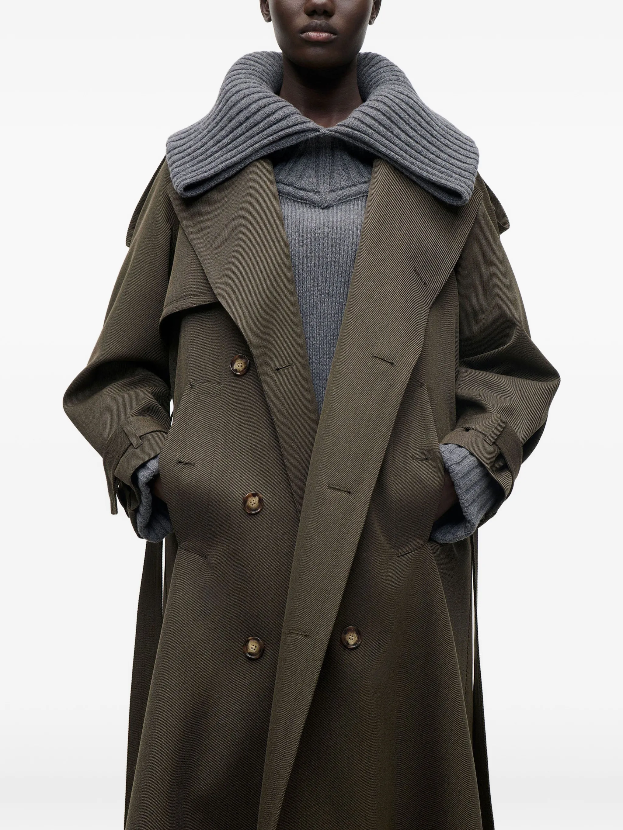 double-breasted belted trench coat