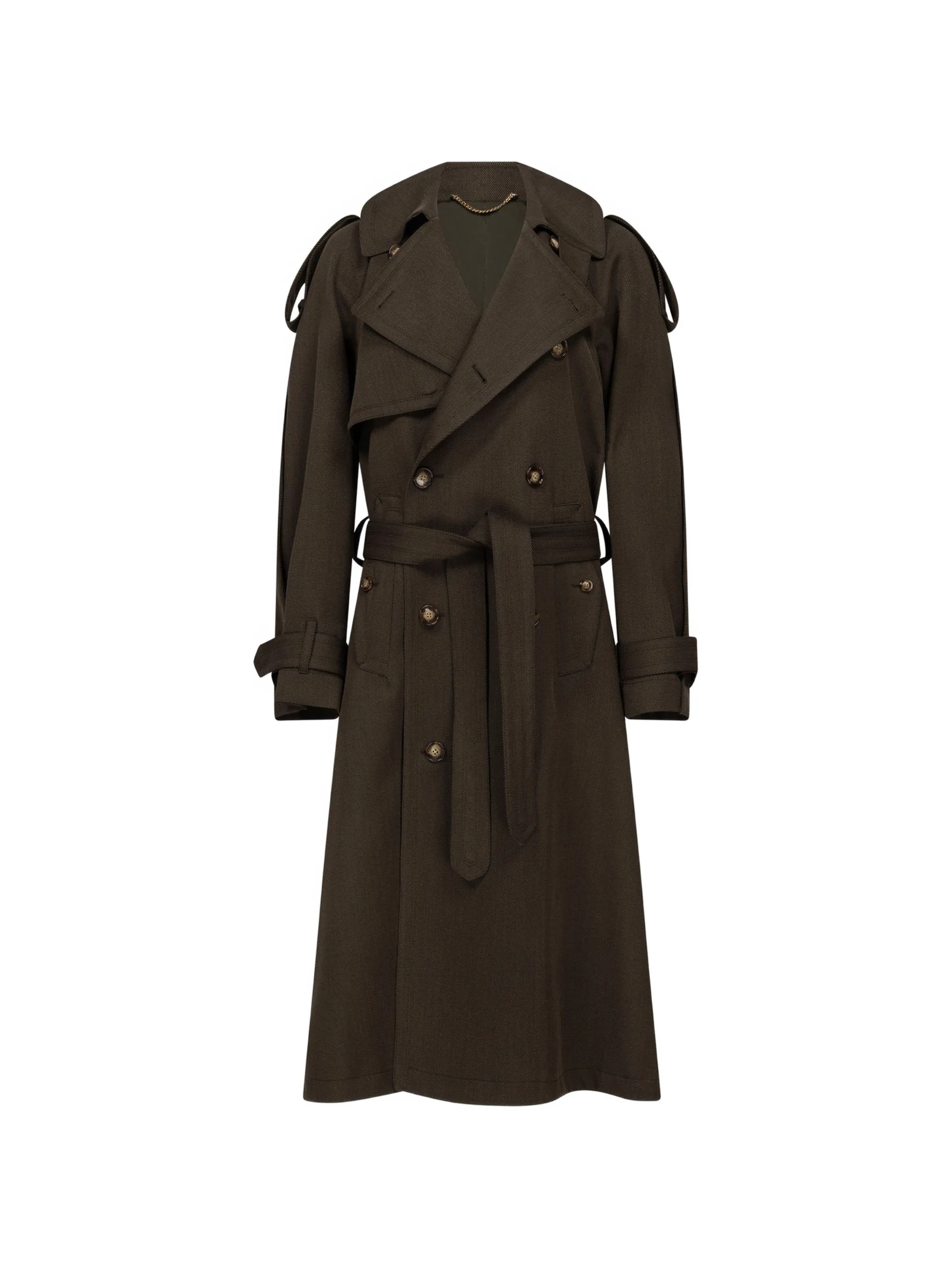 double-breasted belted trench coat