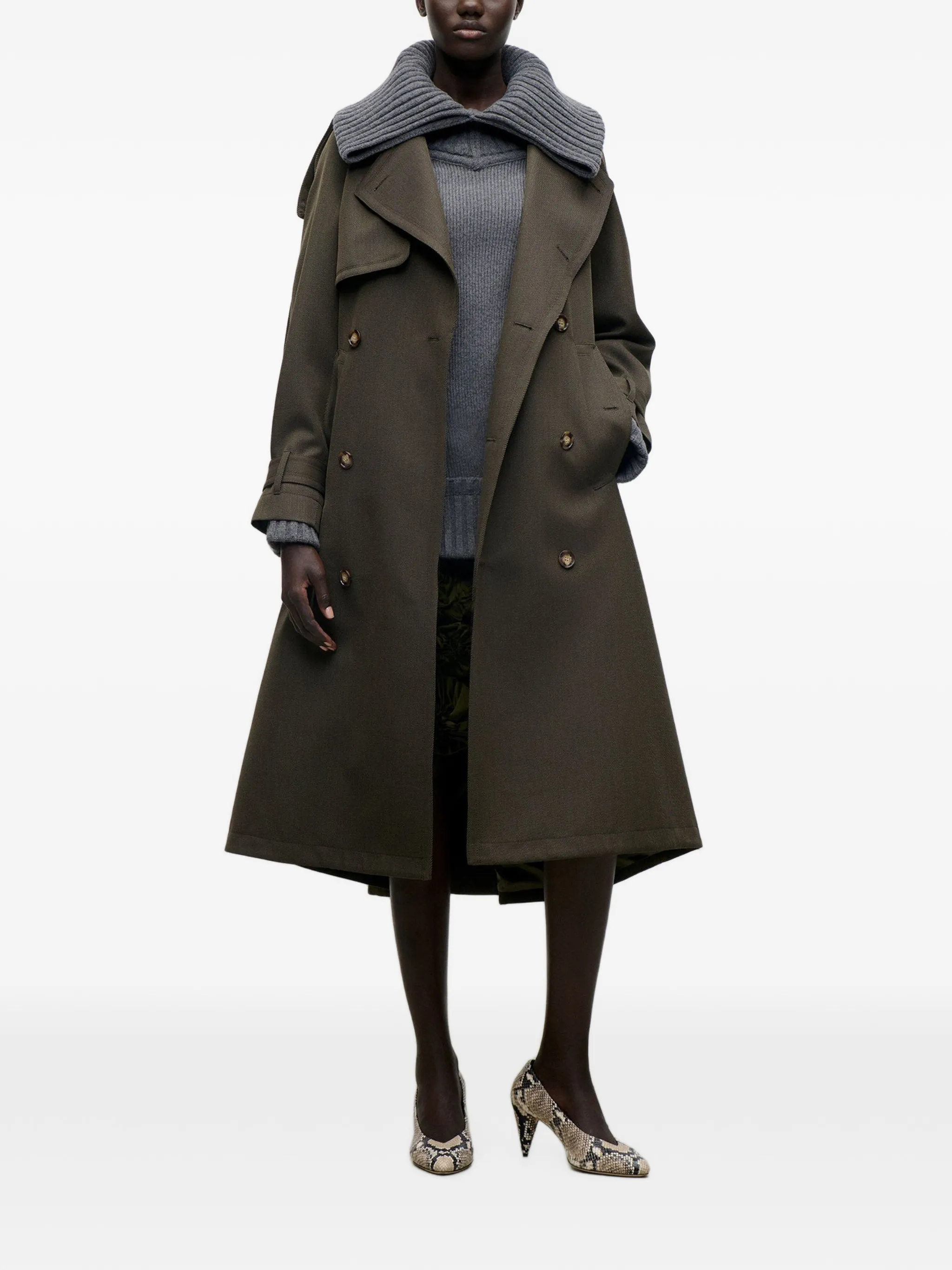 double-breasted belted trench coat