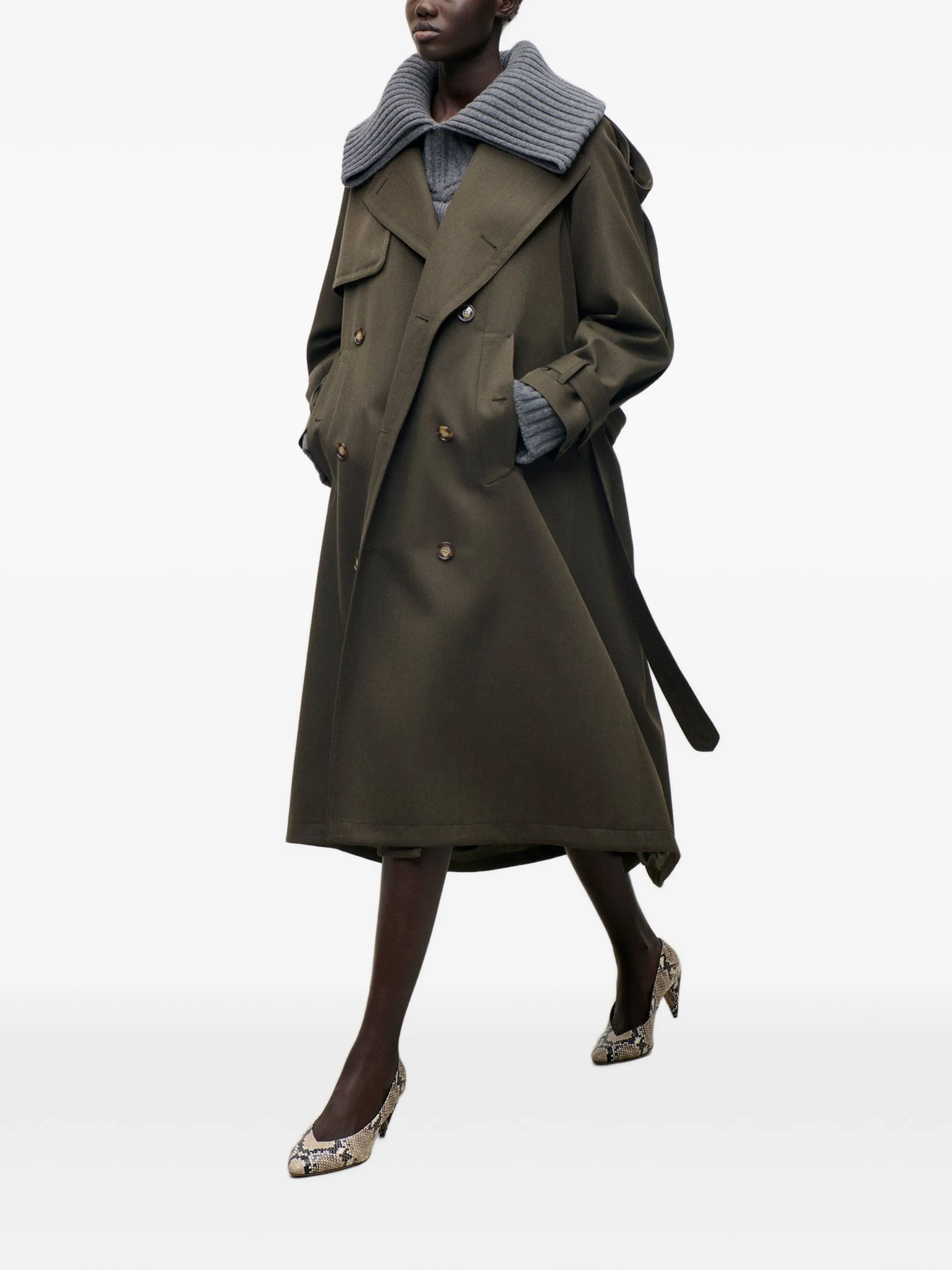 double-breasted belted trench coat