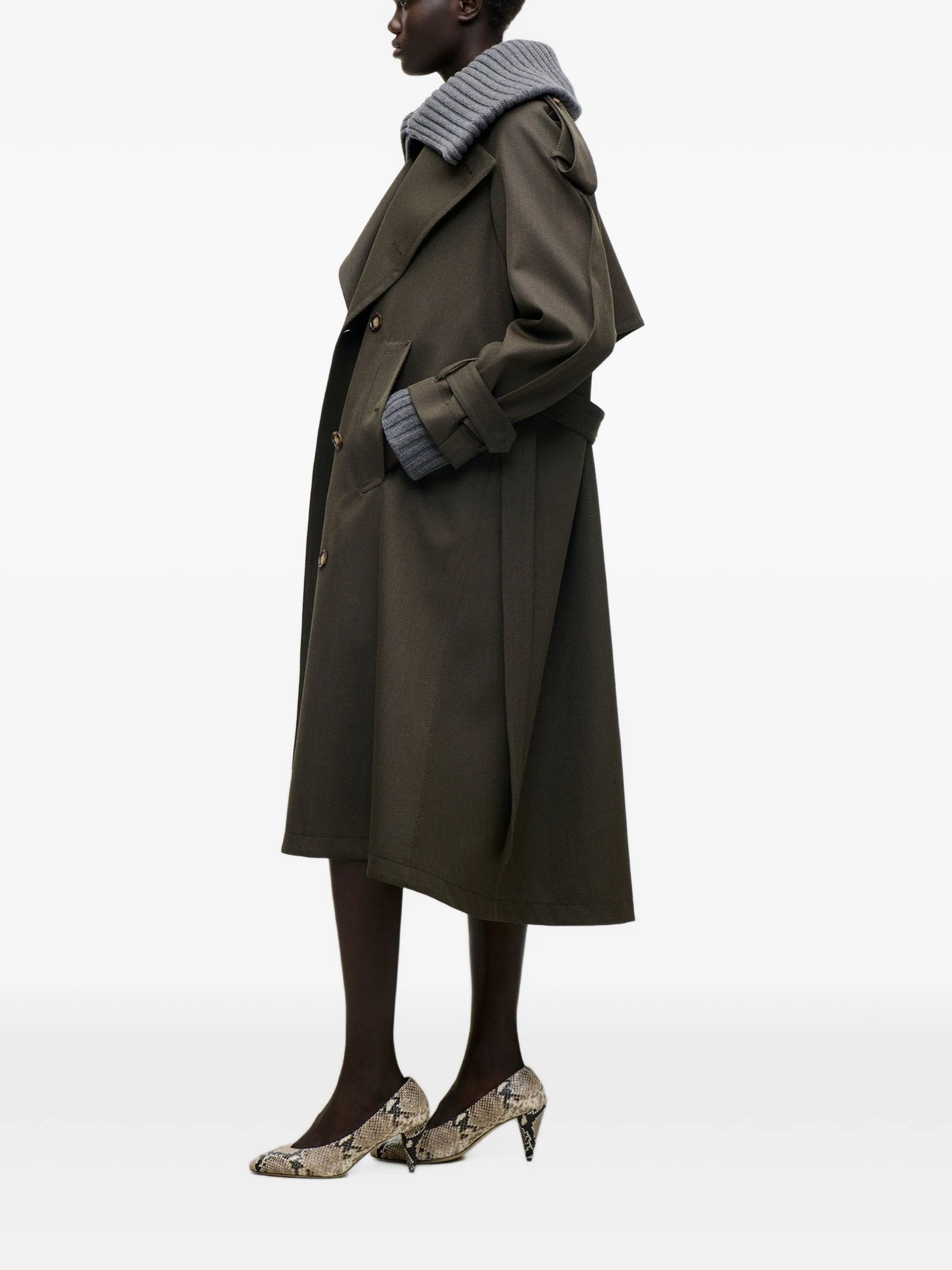 double-breasted belted trench coat