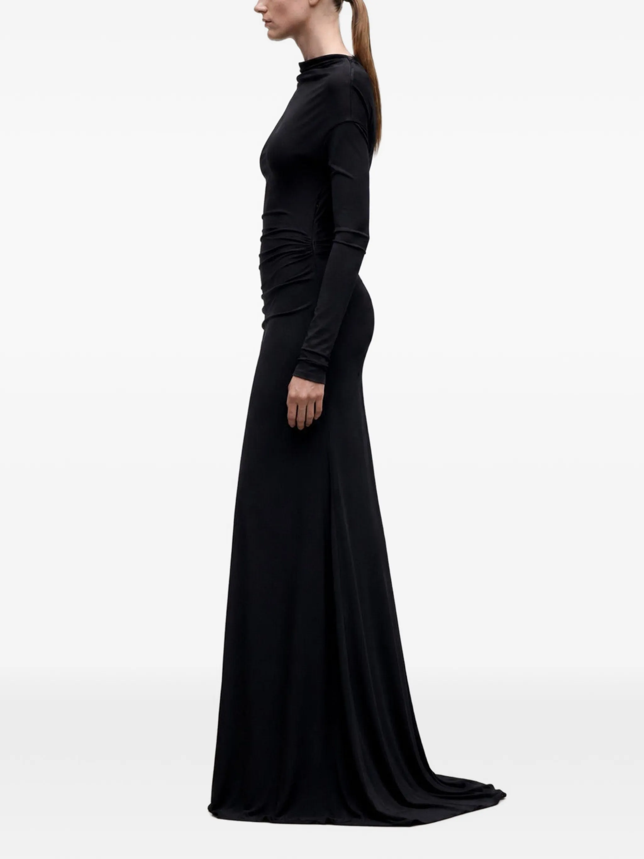 ruched long-sleeve maxi dress