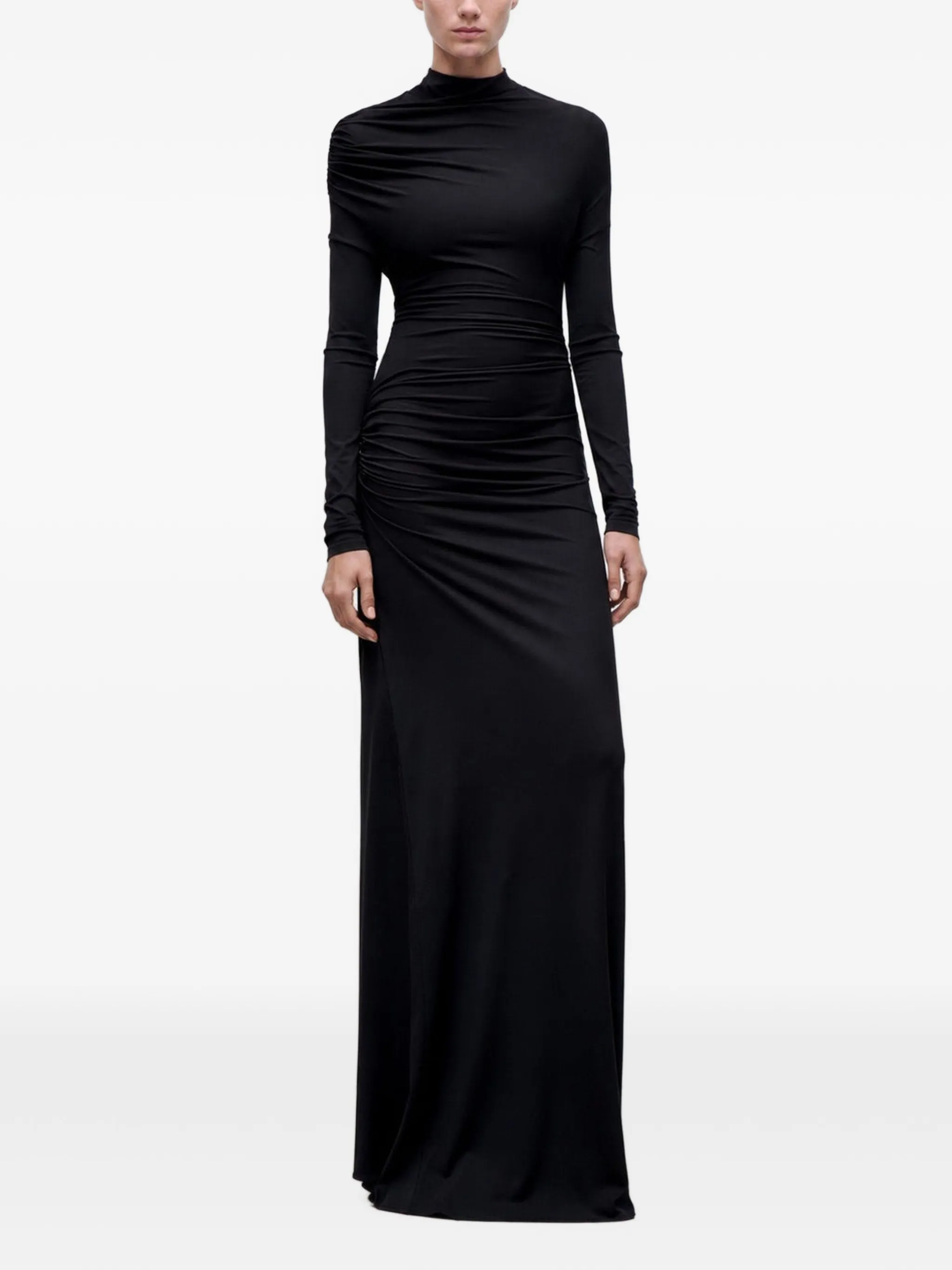ruched long-sleeve maxi dress
