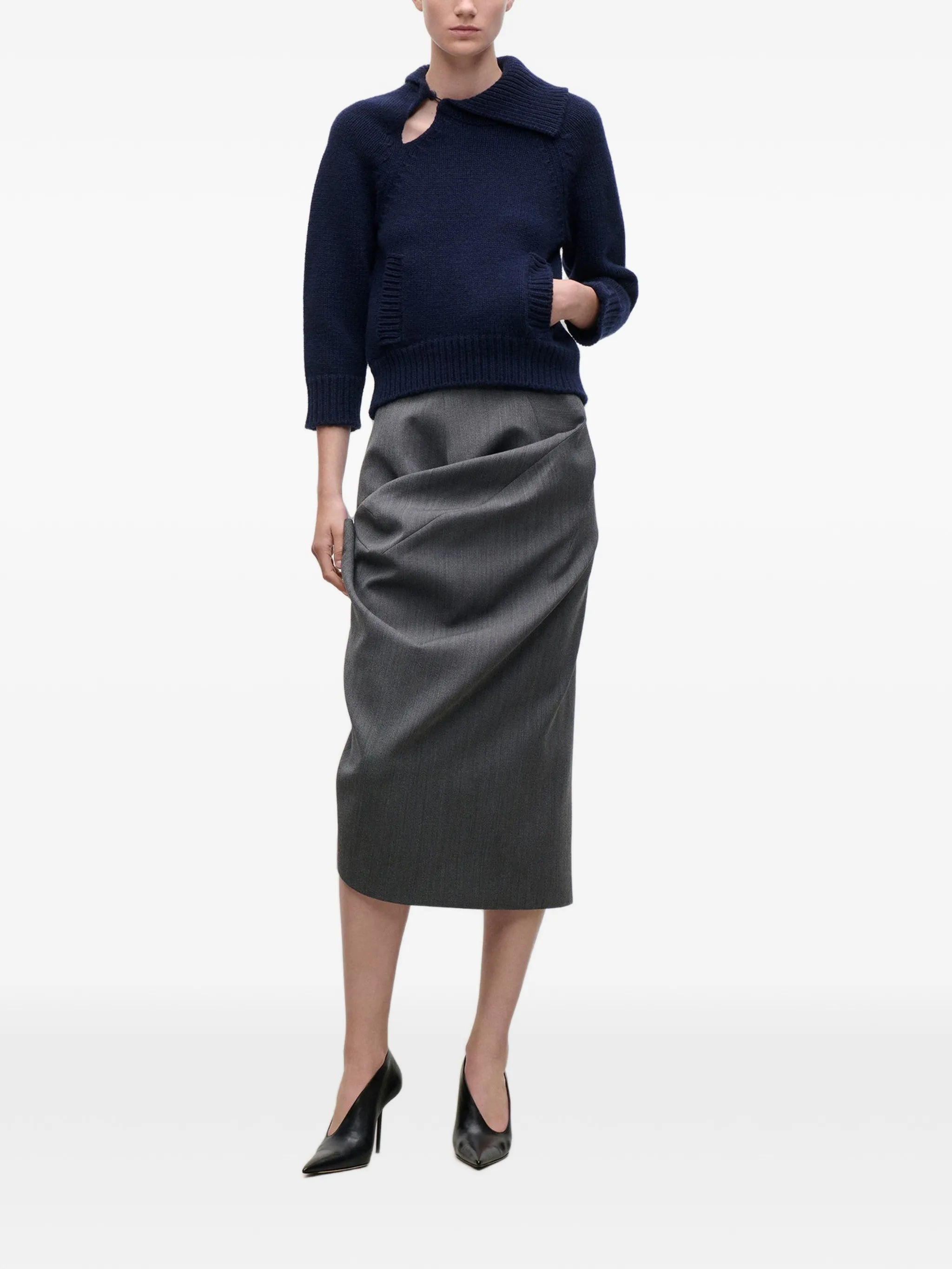 asymmetric collar sweater