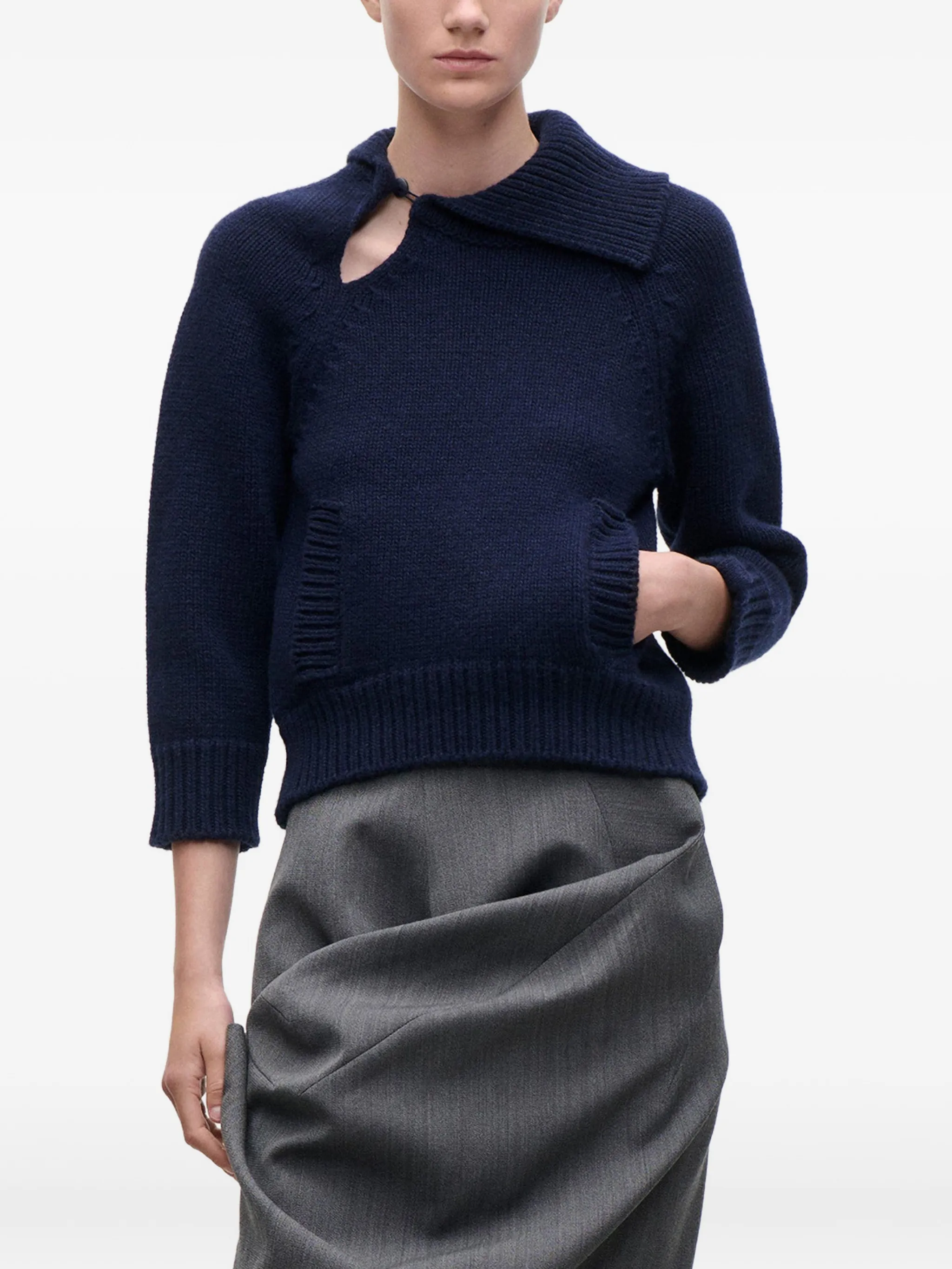 asymmetric collar sweater