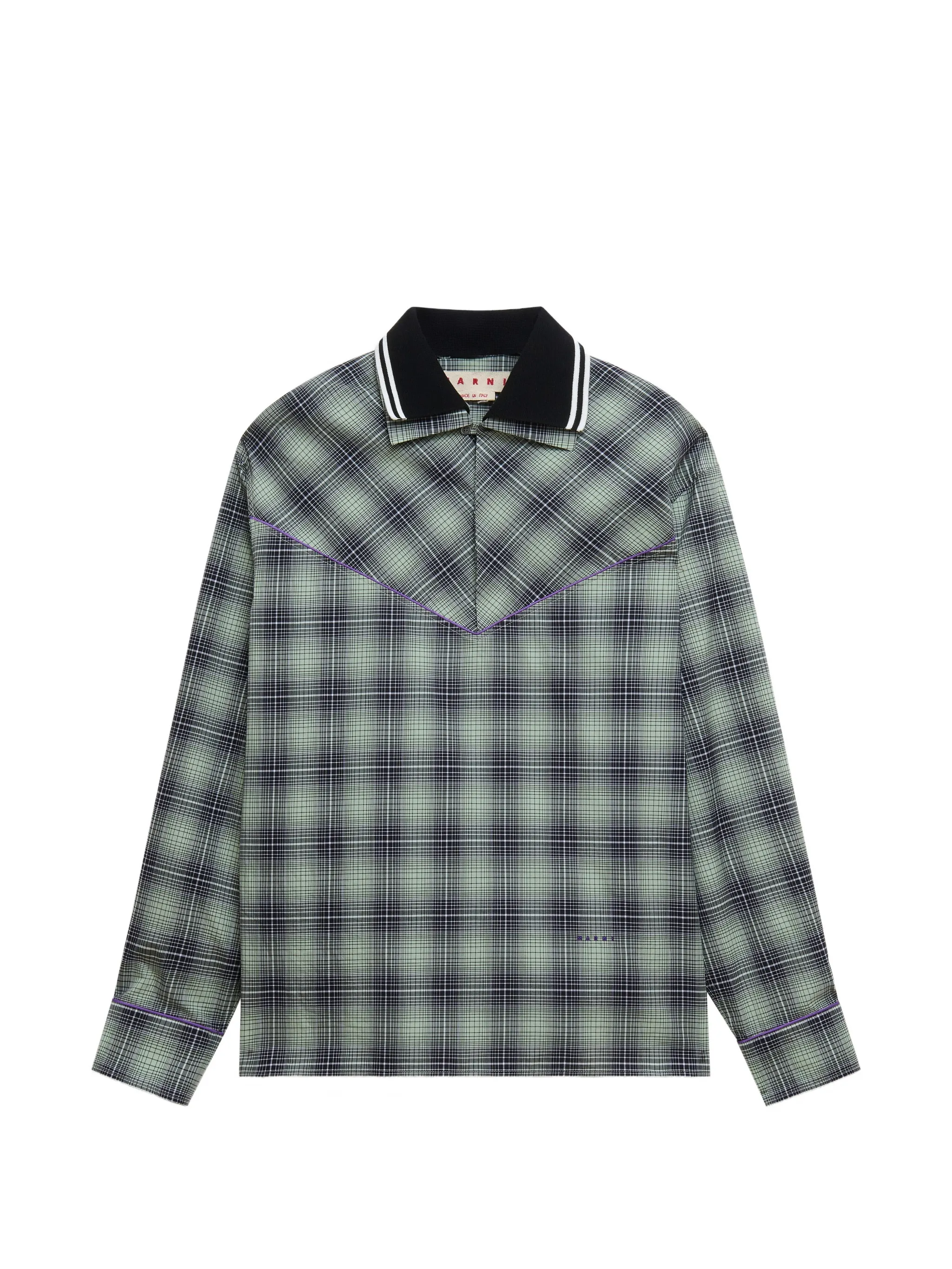 beige e light brown checked poplin shirt with contrast piping