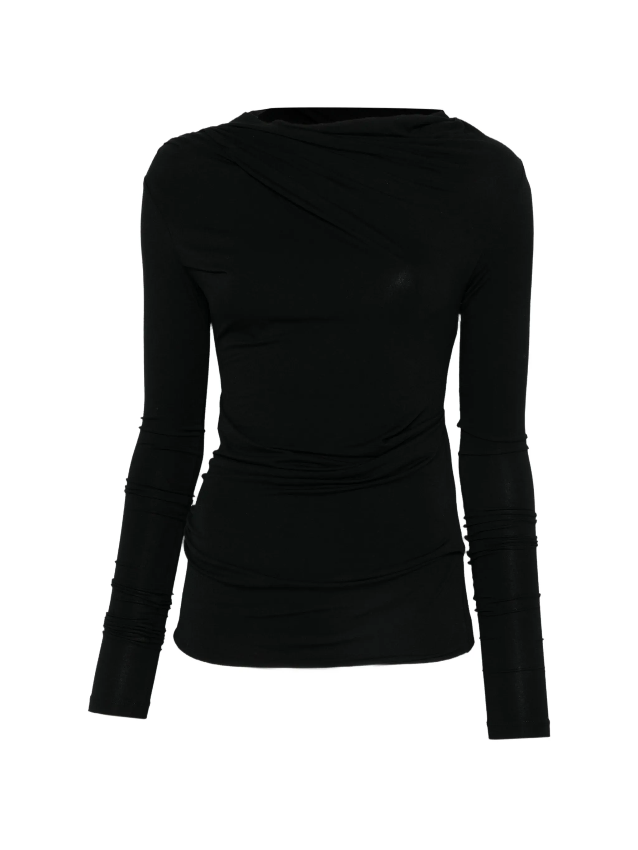 draped long-sleeve top