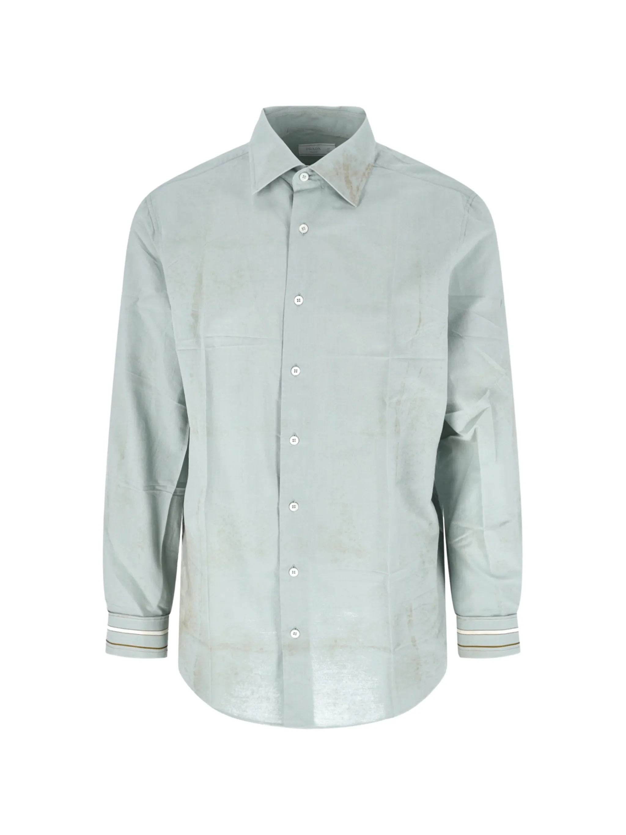 embroidered-logo striped-cuff shirt