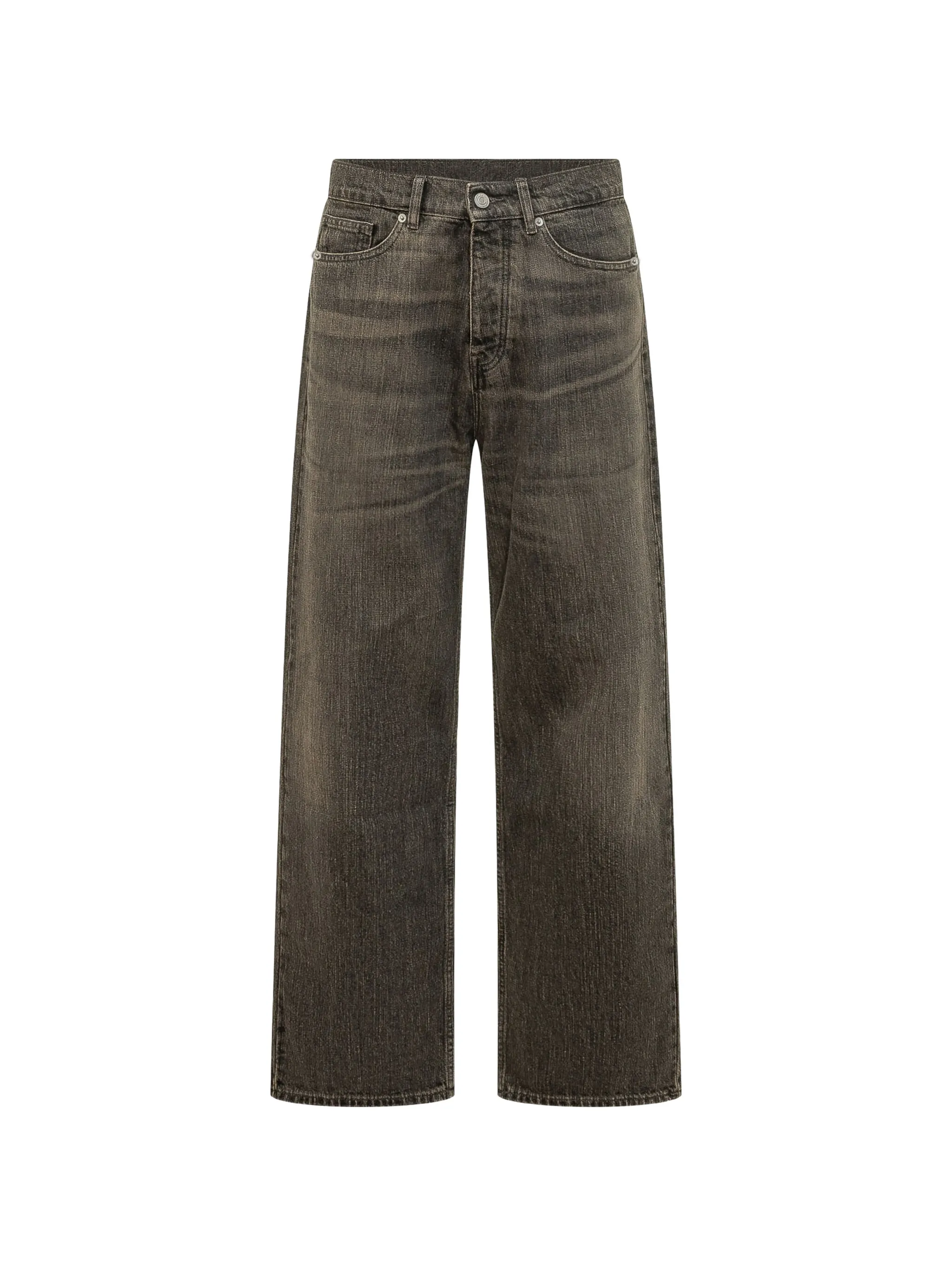 washed-denim straight-leg jeans