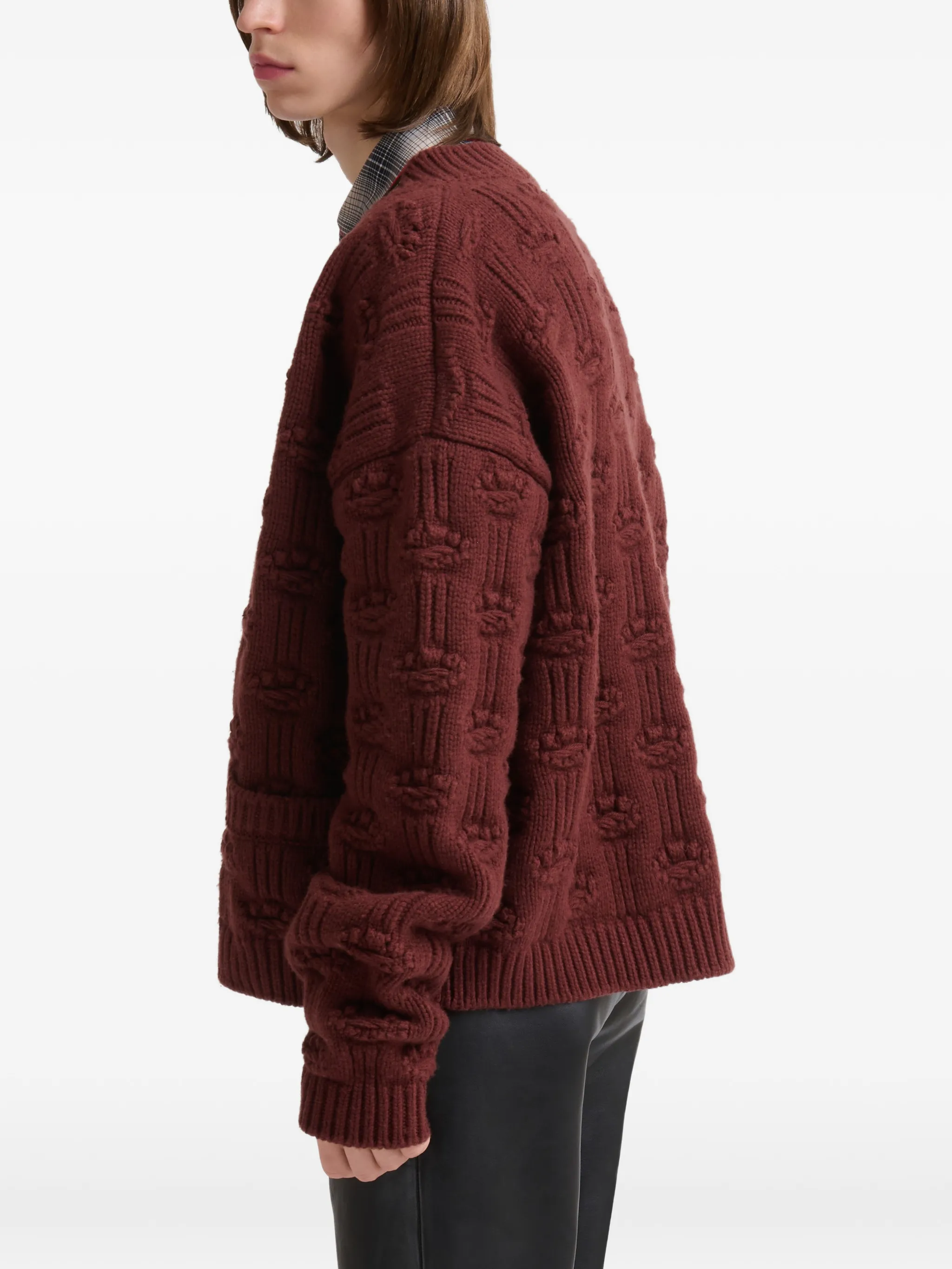 brown fisherman wool-cashmere cardigan