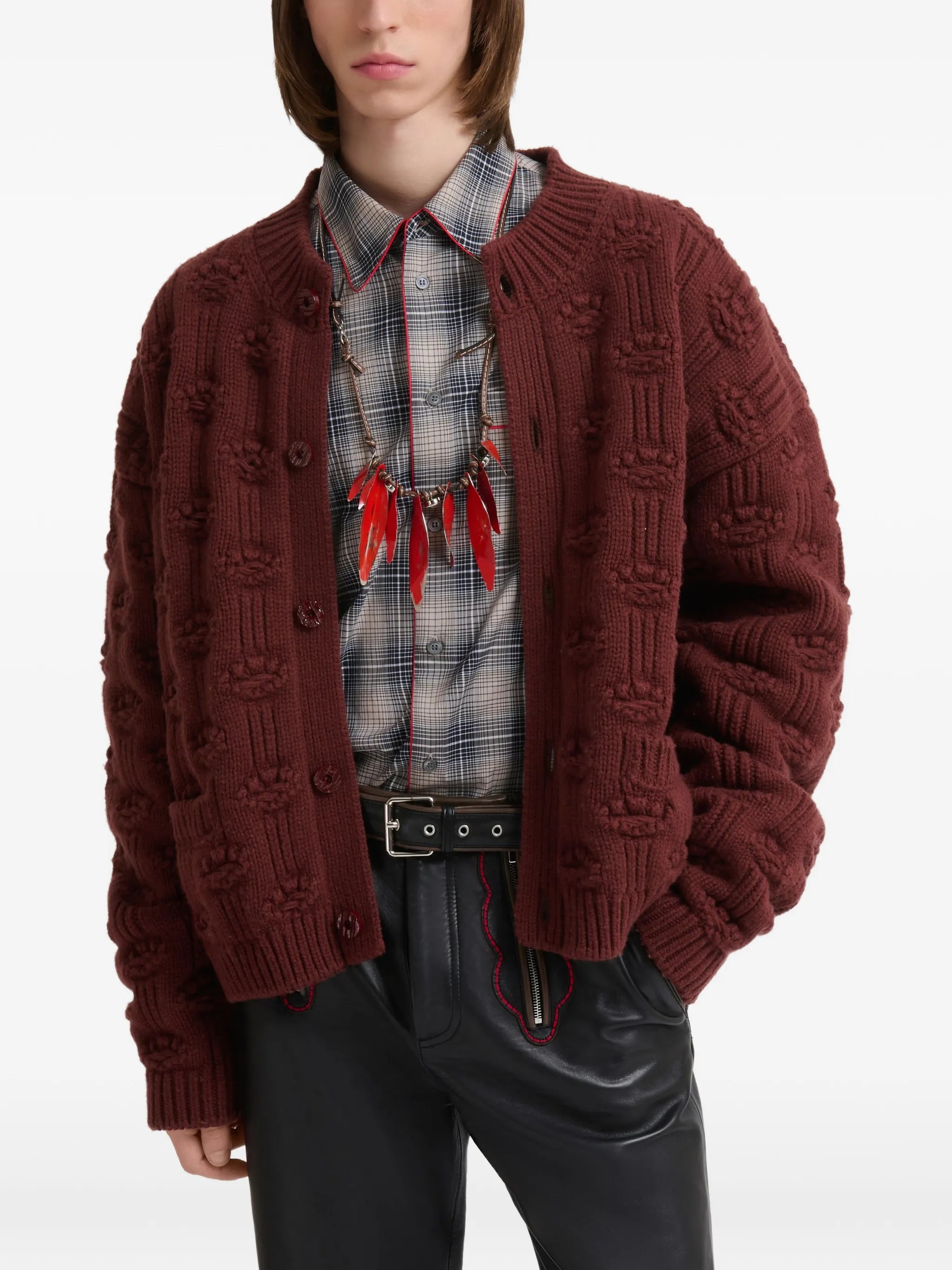 brown fisherman wool-cashmere cardigan