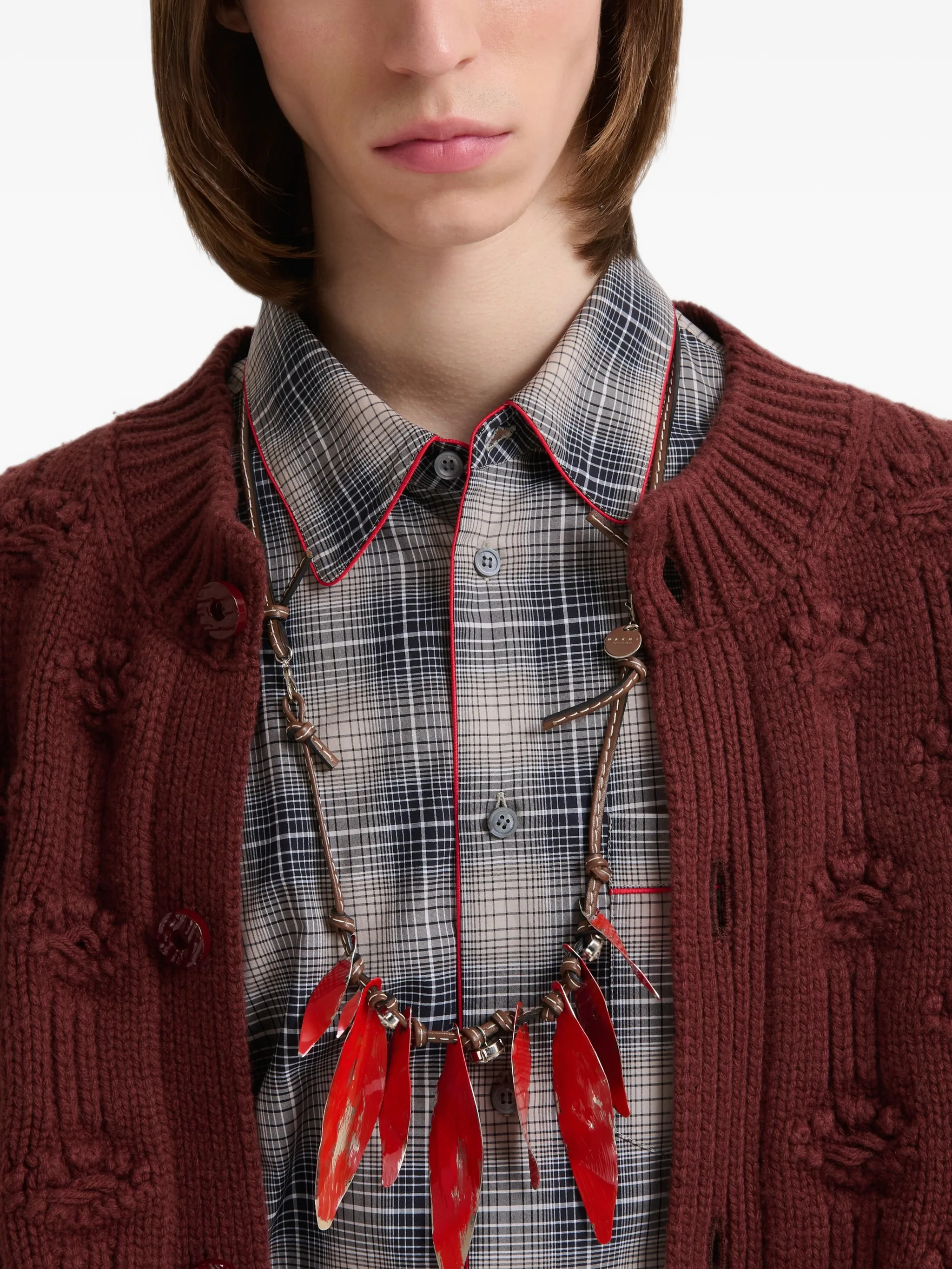 brown fisherman wool-cashmere cardigan