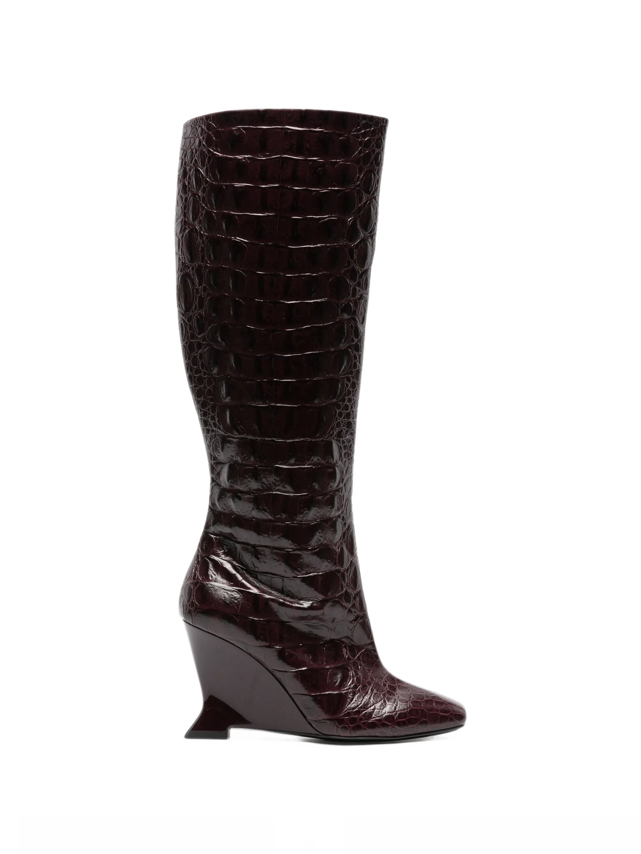 wedge embossed croco boots