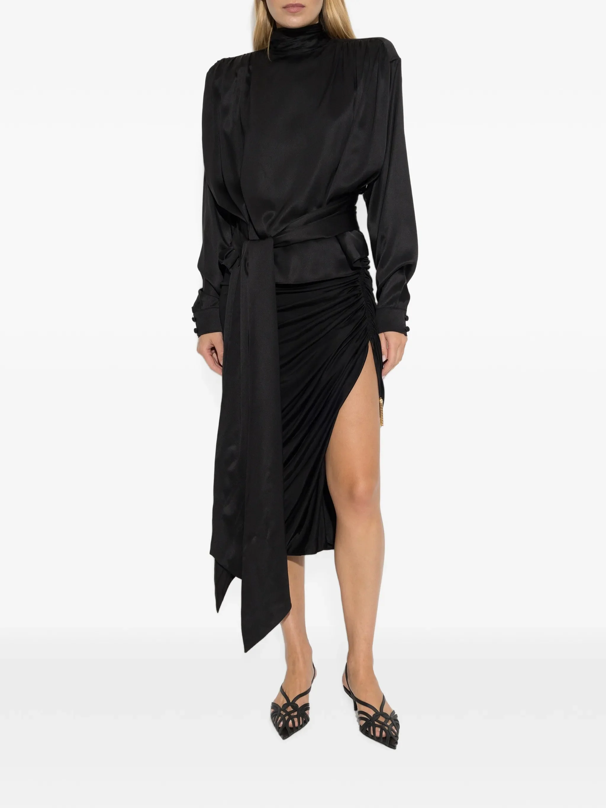 asymmetric tie-waist blouse