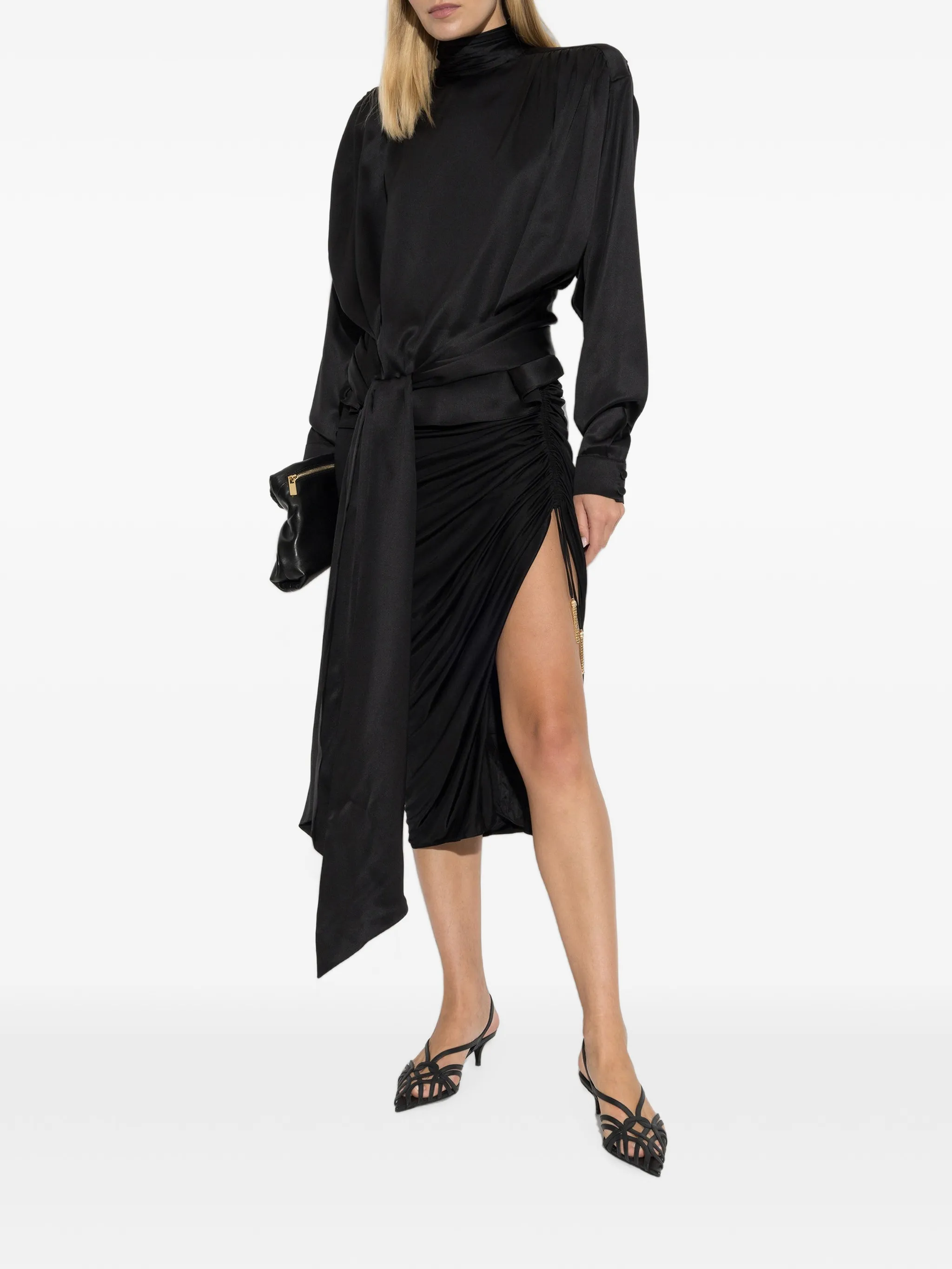 asymmetric tie-waist blouse