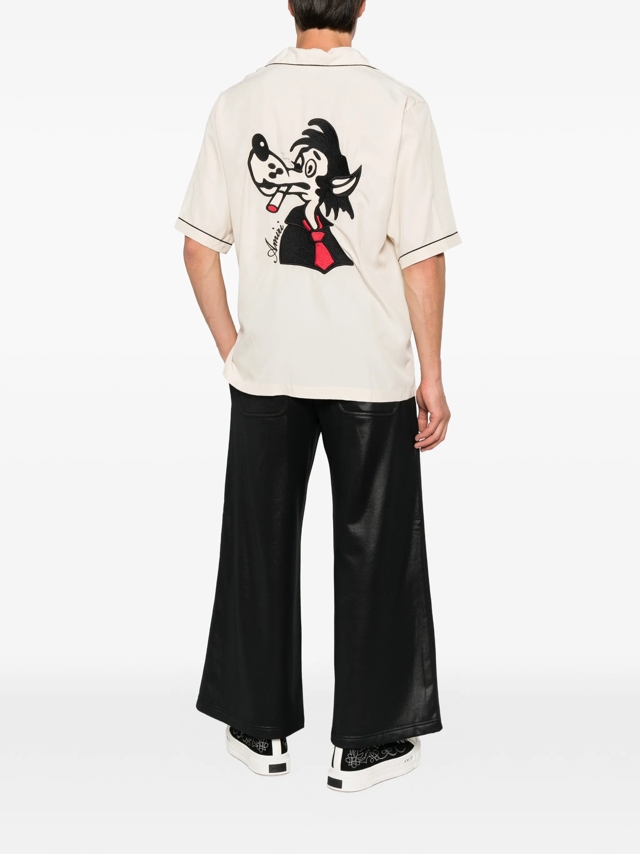 graphic-patch piped shirt
