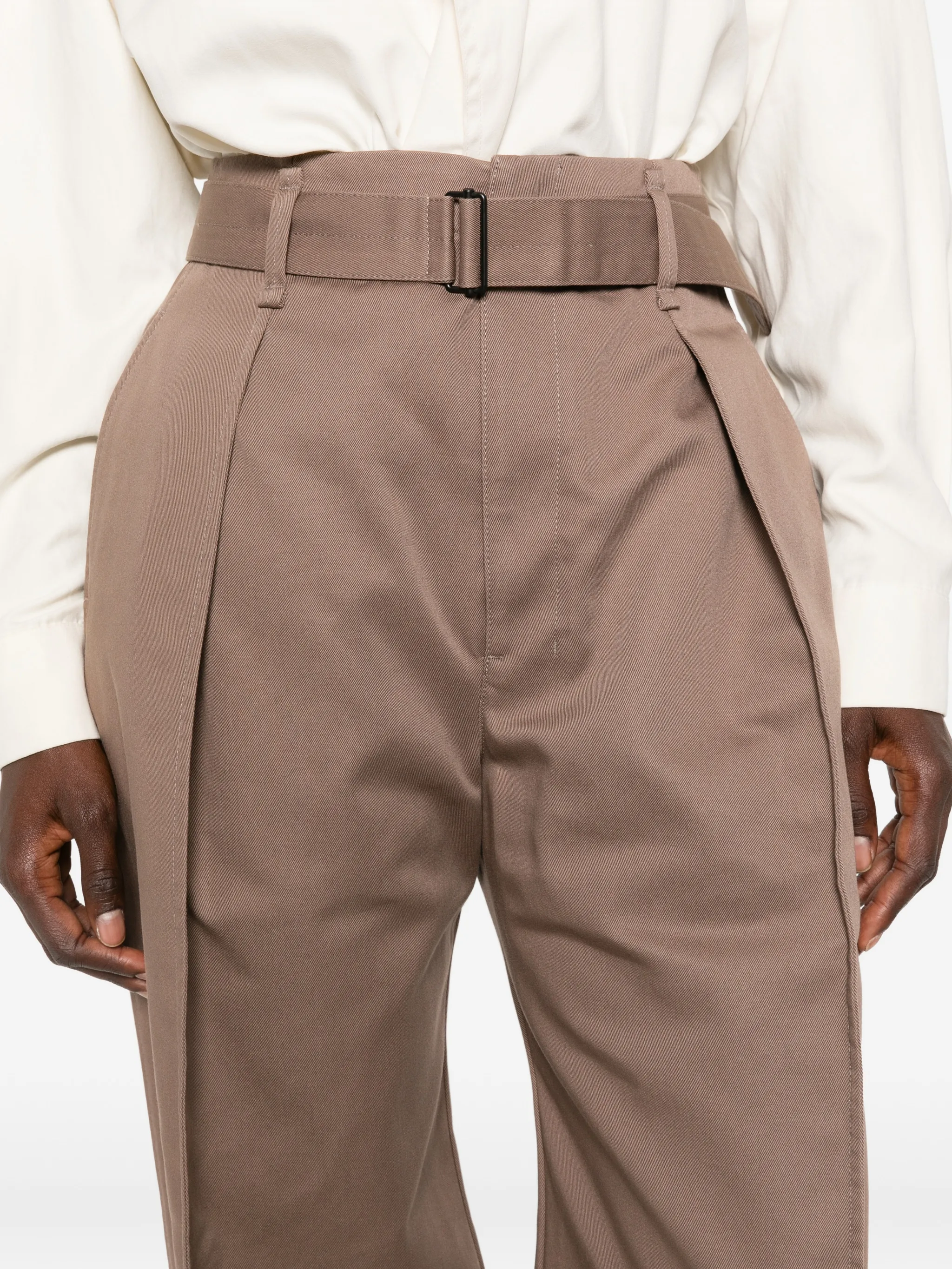 belted pleated high-waisted trousers