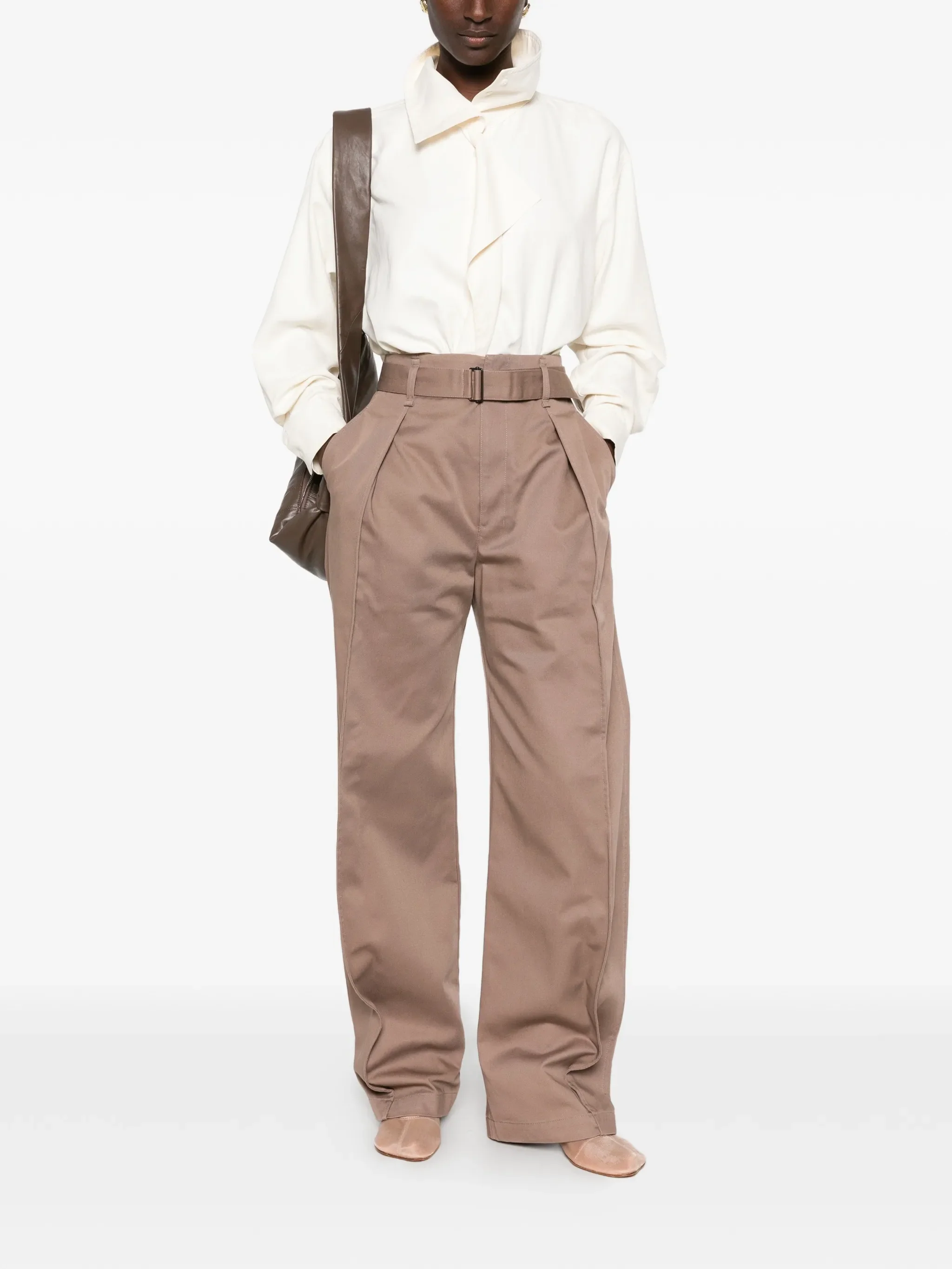 belted pleated high-waisted trousers