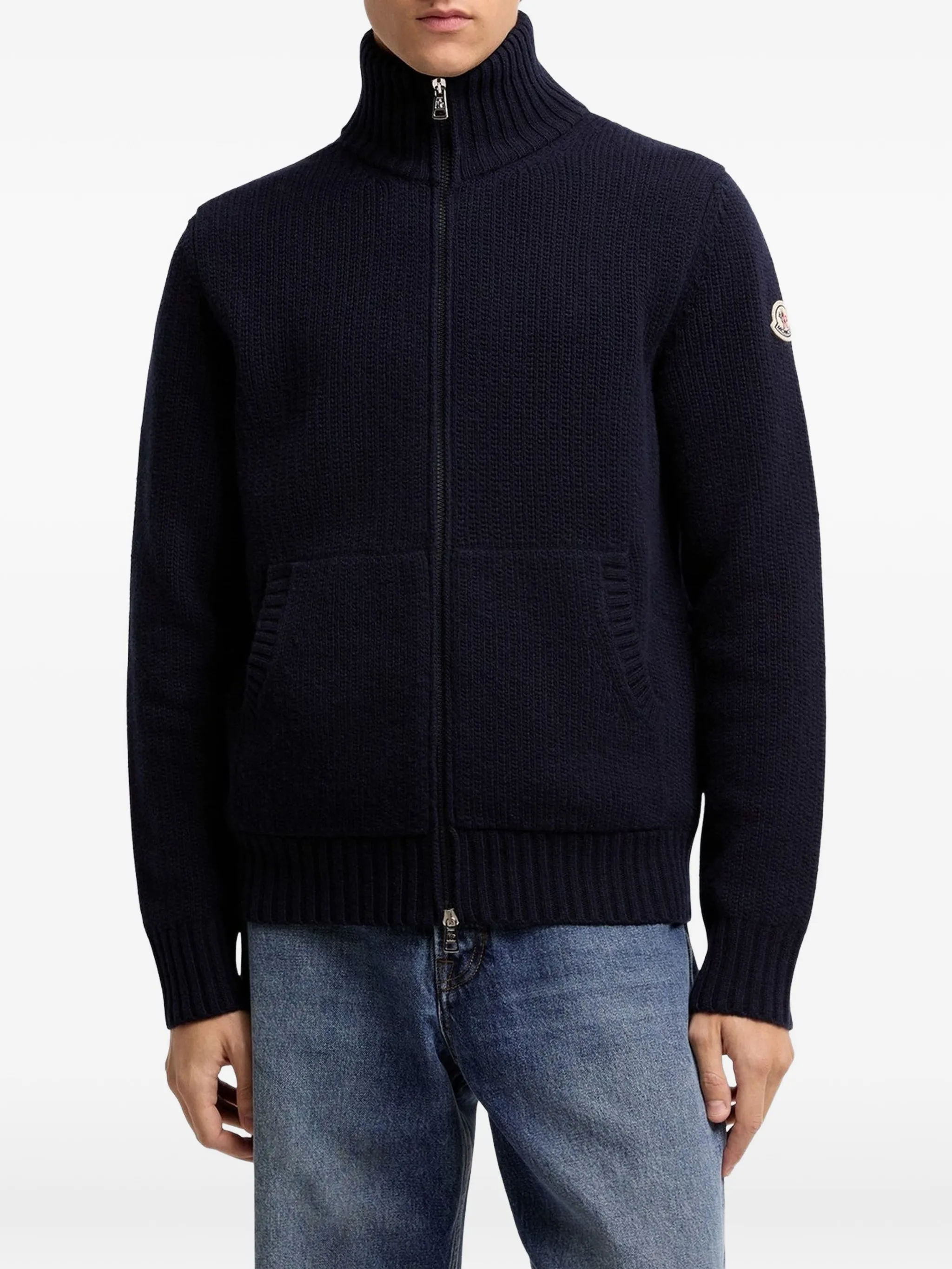 logo-patch zip-fastening cardigan