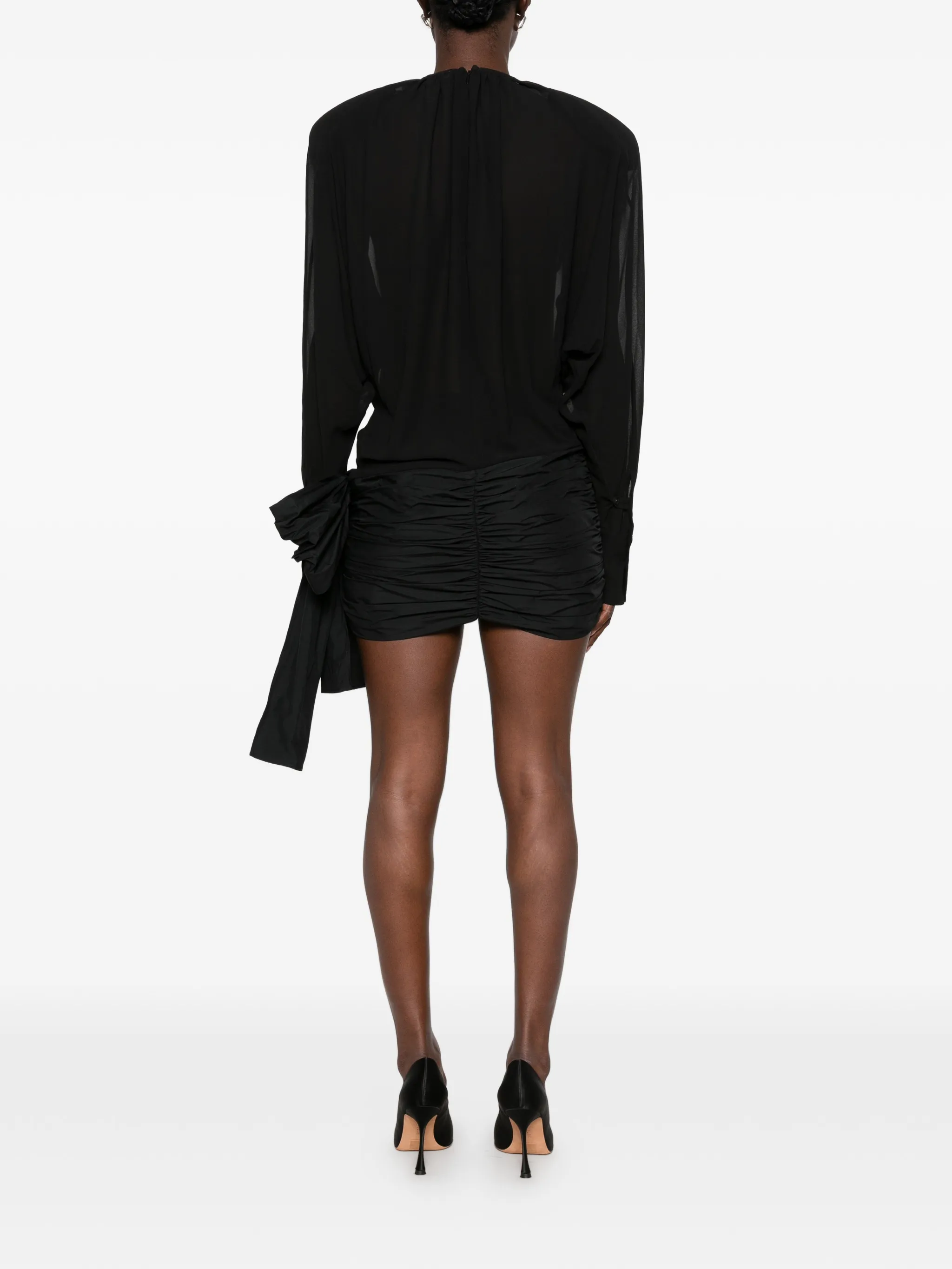bow-detail ruched mini dress